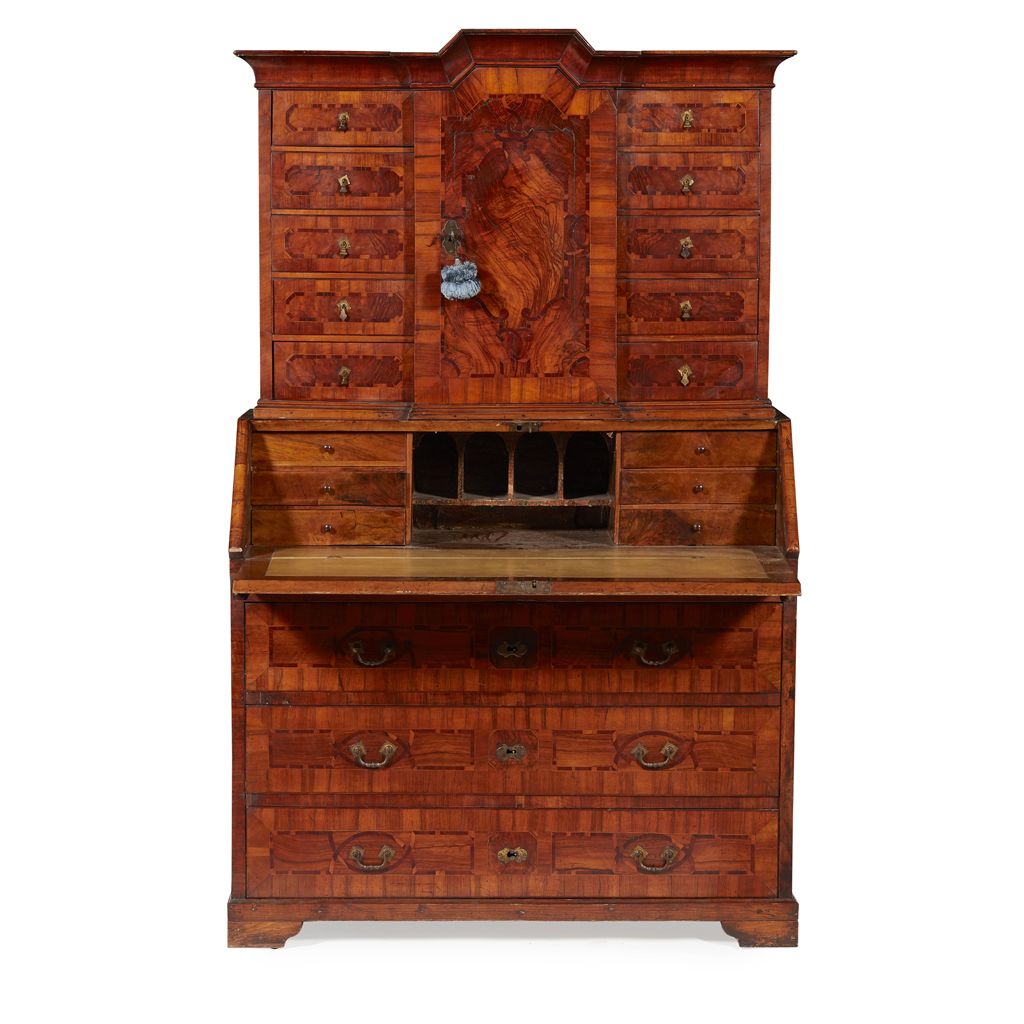 NORTH ITALIAN WALNUT AND PARQUETRY BUREAU CABINET