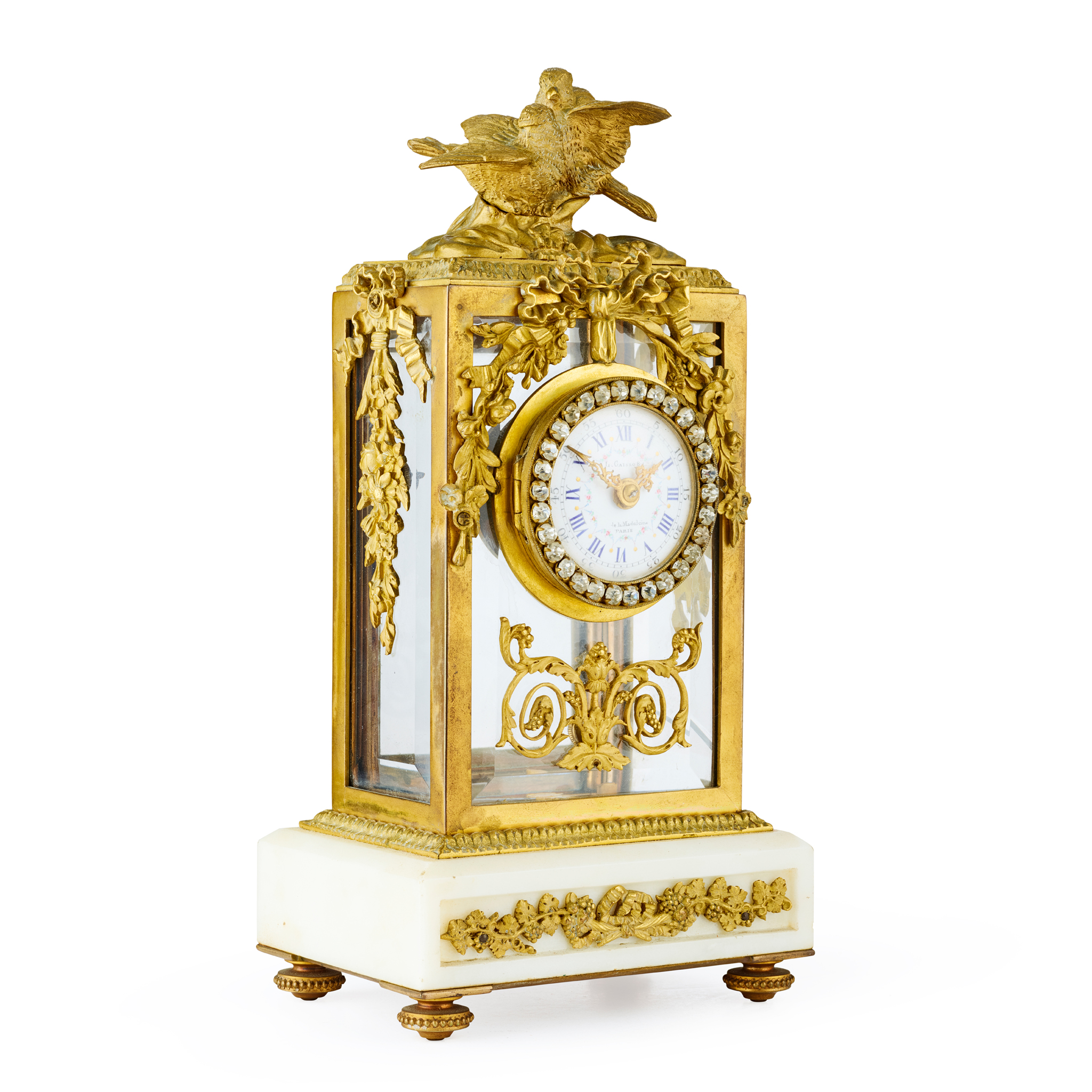 A SMALL FRENCH ORMOLU AND MARBLE MANTEL CLOCK