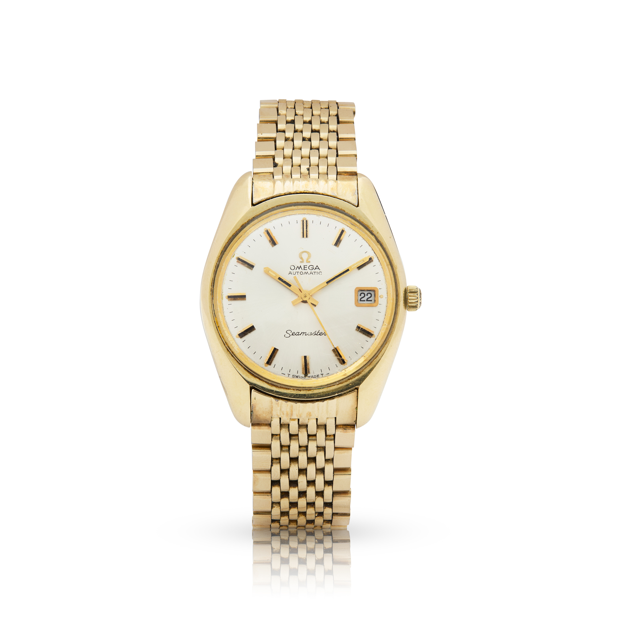Omega. A stainless steel and gold-plated automatic wristwatch with date