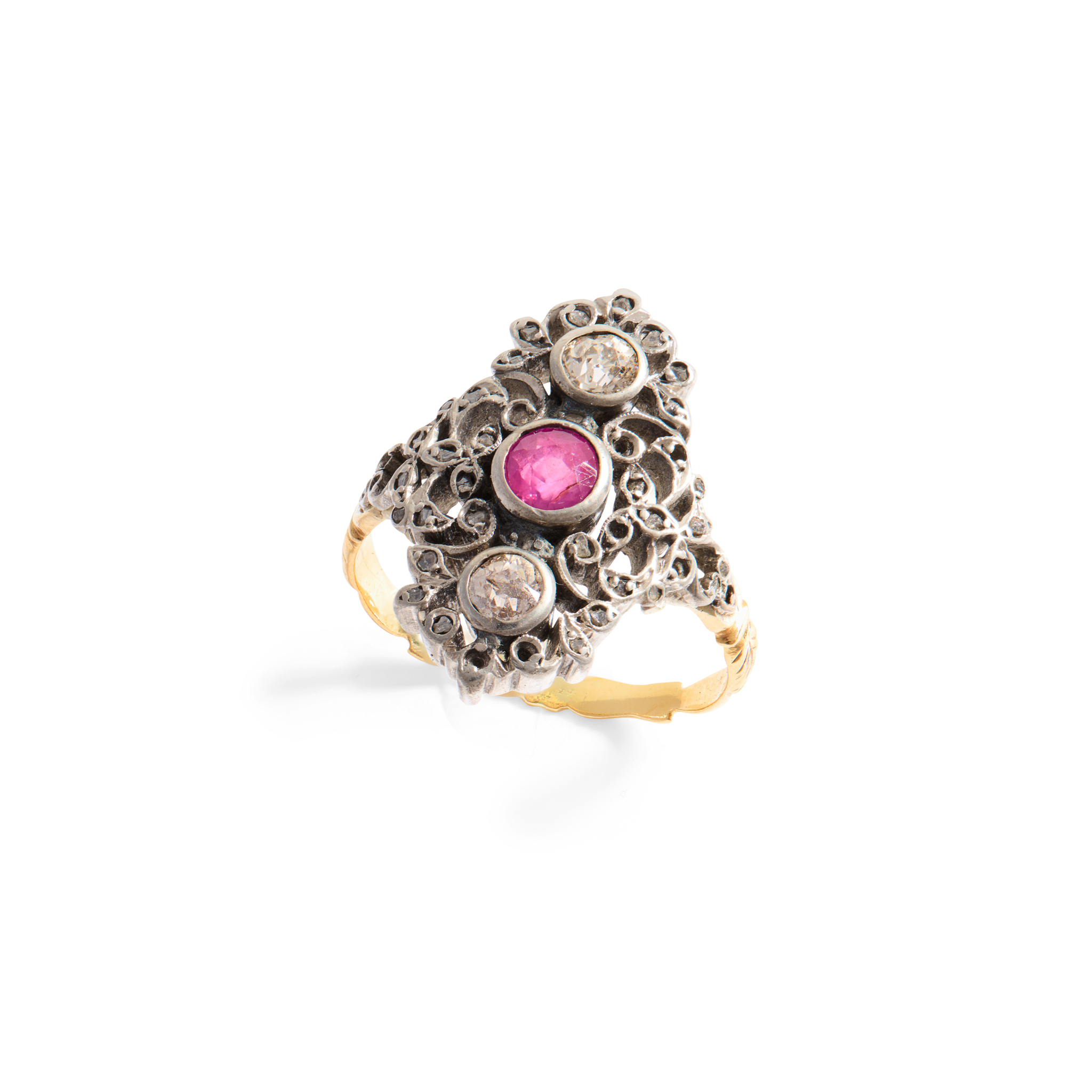 A ruby and diamond plaque ring