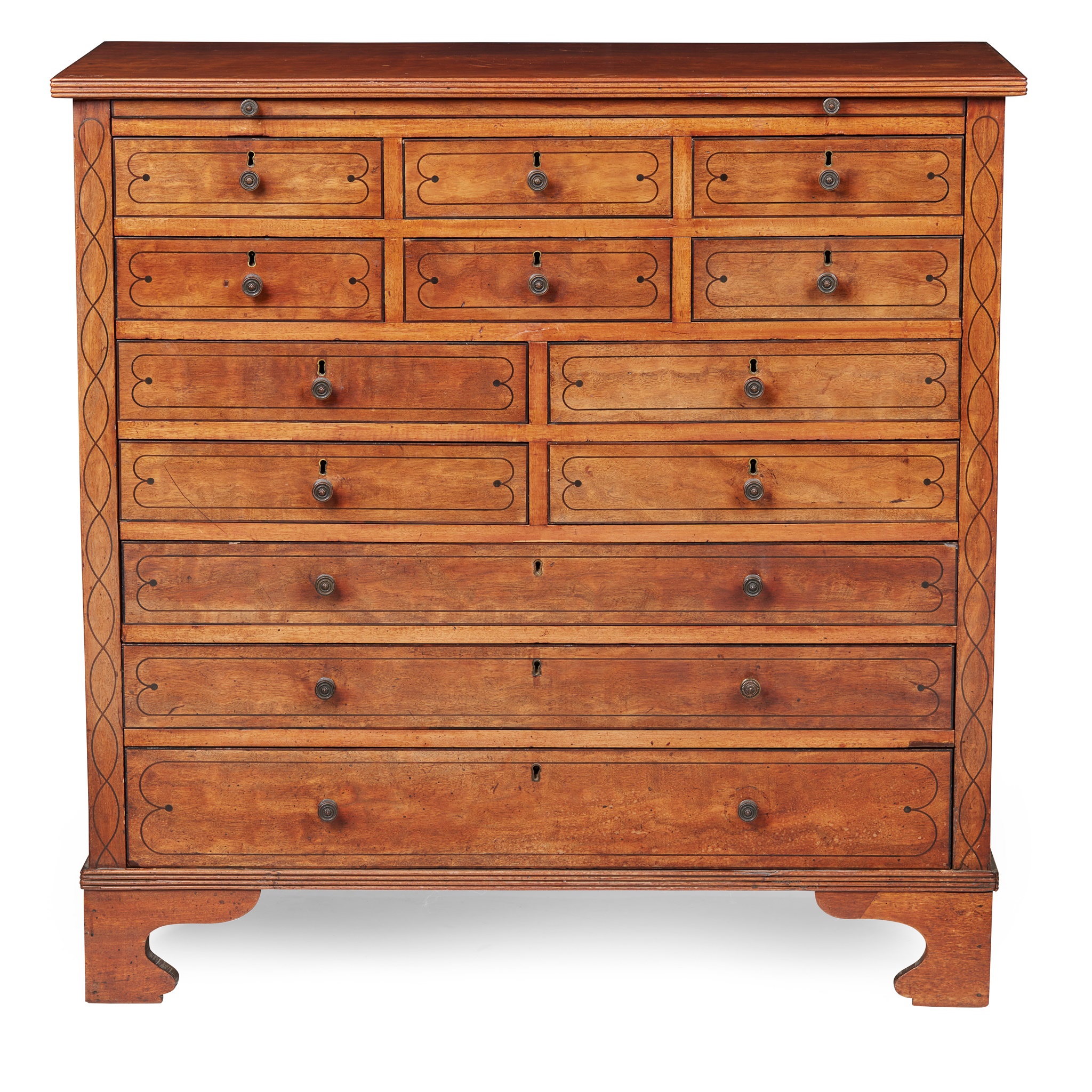 REGENCY MAHOGANY AND INLAID COLLECTOR'S CHEST OF DRAWERS