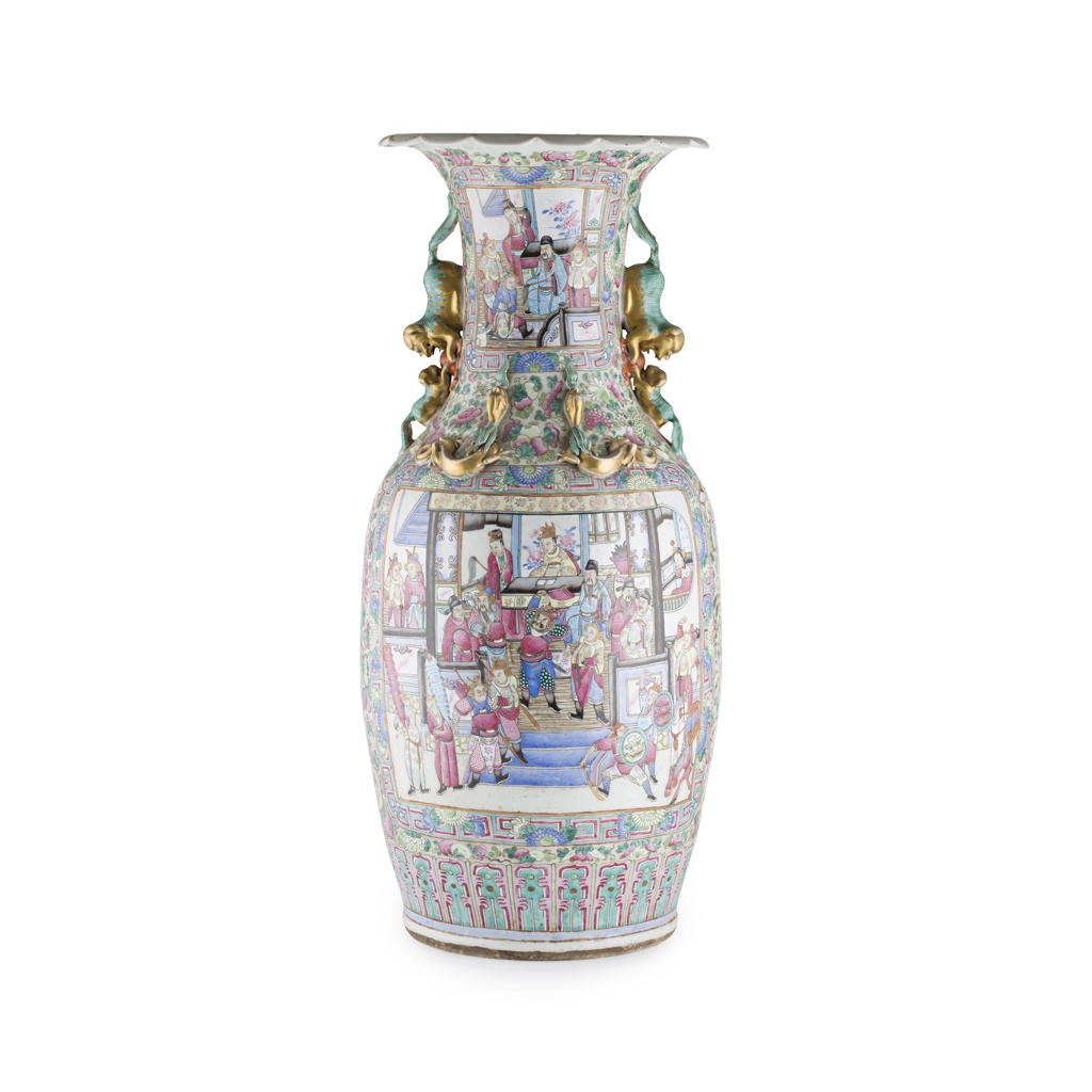 LARGE CANTON FAMILLE ROSE VASE