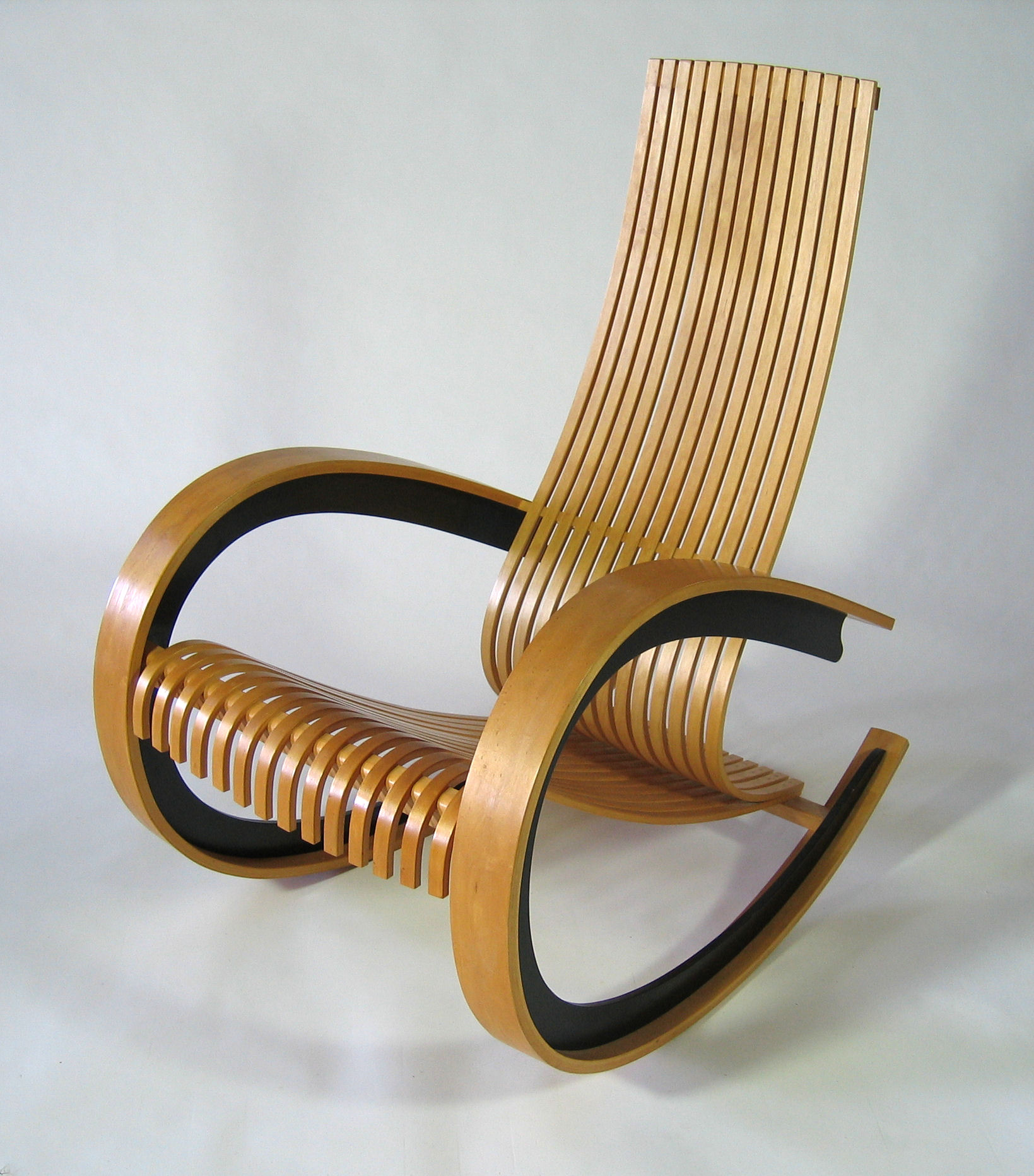 A modernist birch rocking chair,