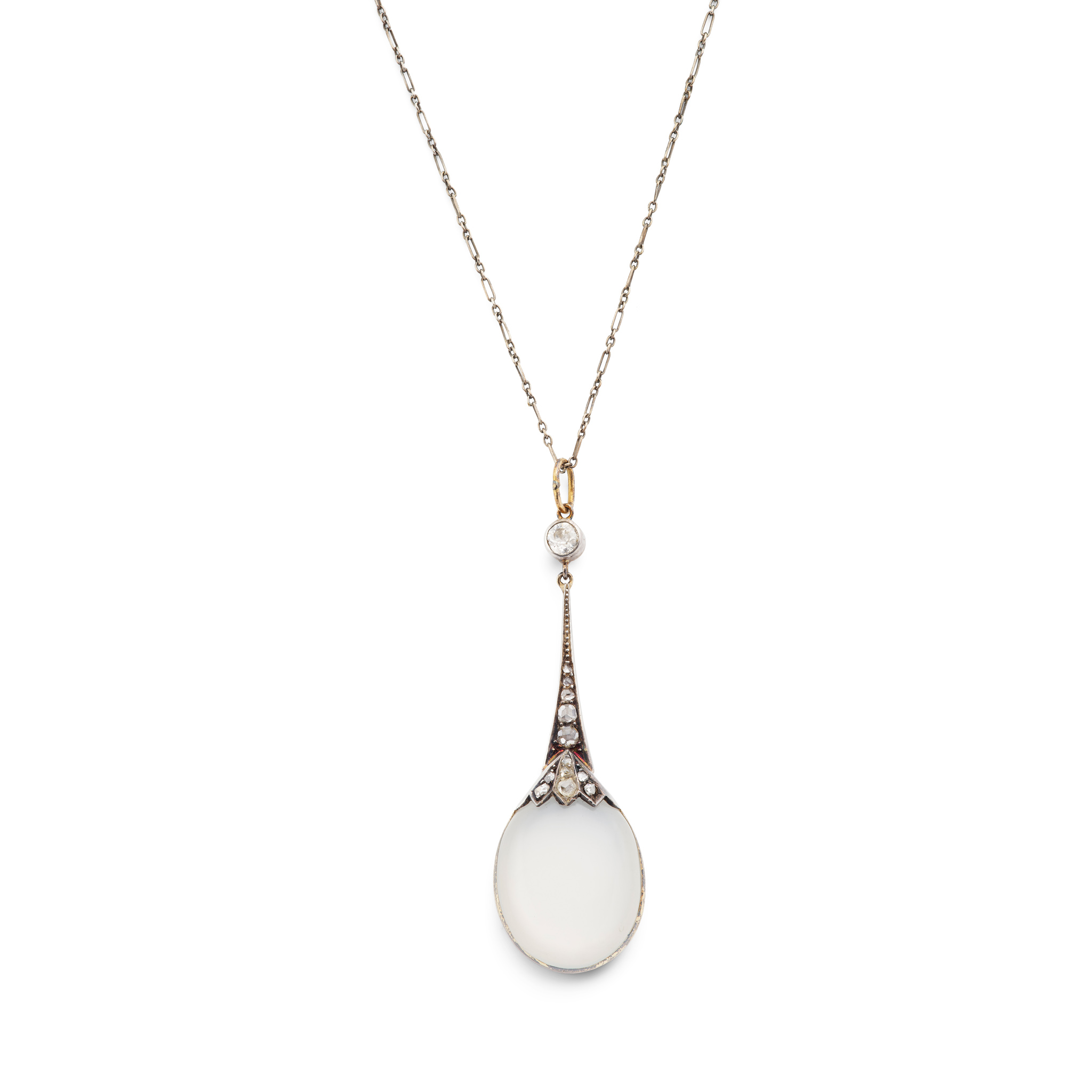 A moonstone and diamond pendant necklace, circa 1910
