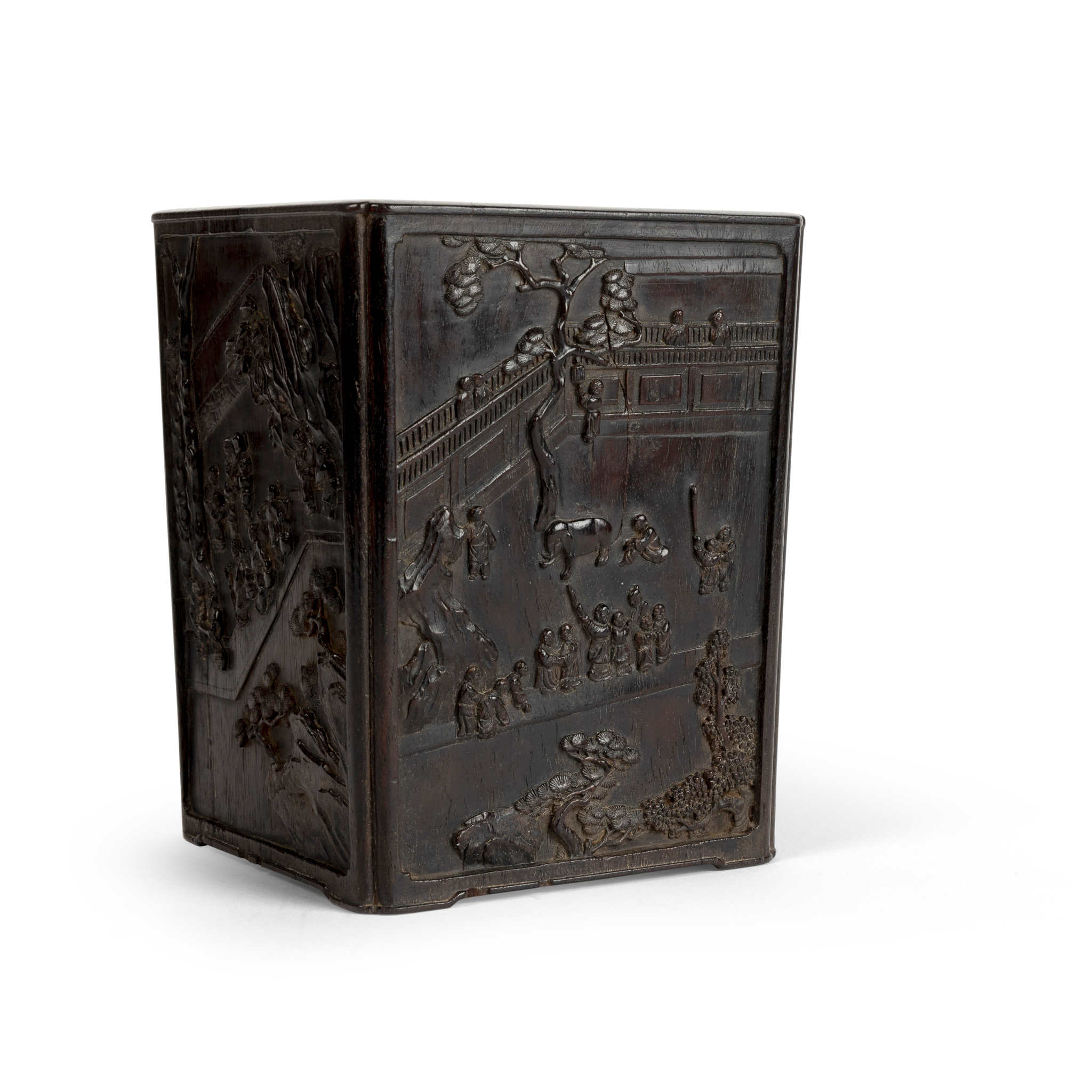 CHINESE ZITAN SQUARE-SECTION BRUSH POT