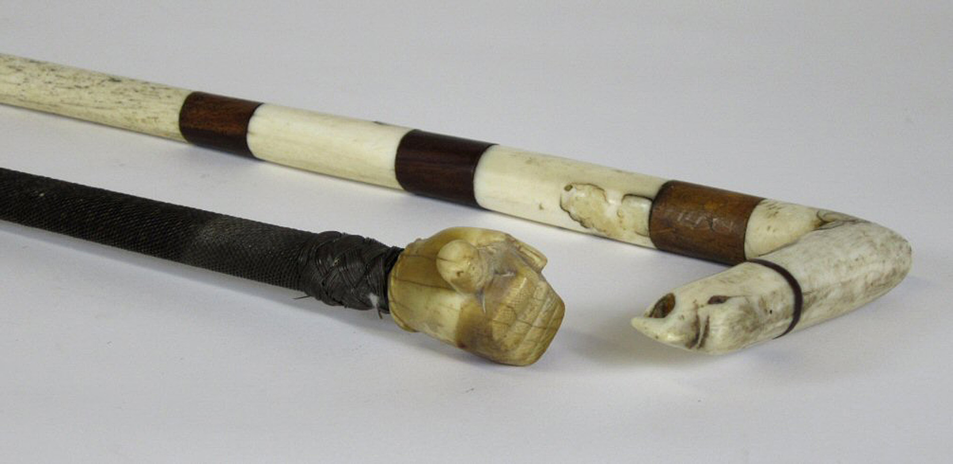 TWO BONE AND IVORY WALKING CANES
