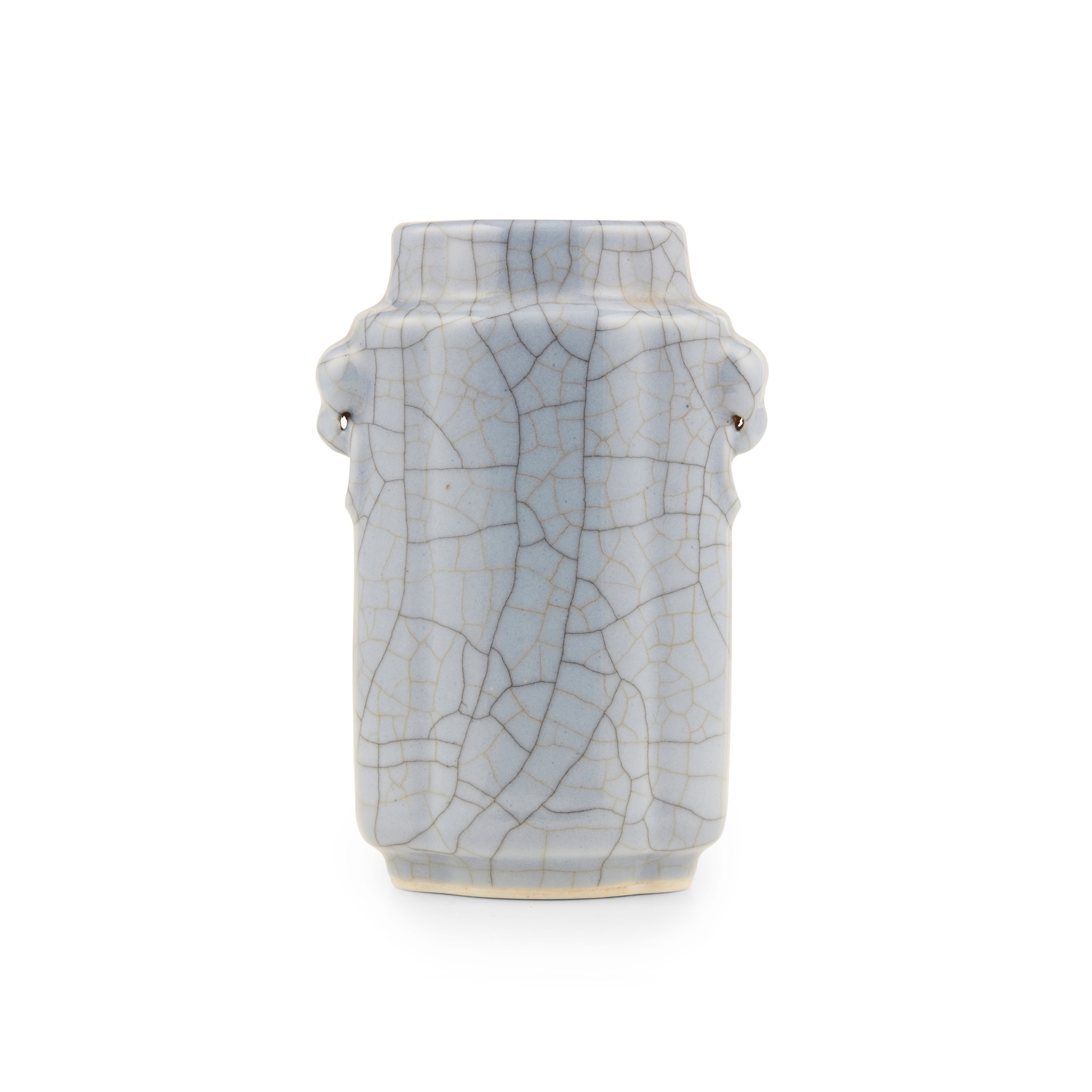 LAVENDER-BLUE-GROUND CRACKLE-GLAZED HANDLED VASE
