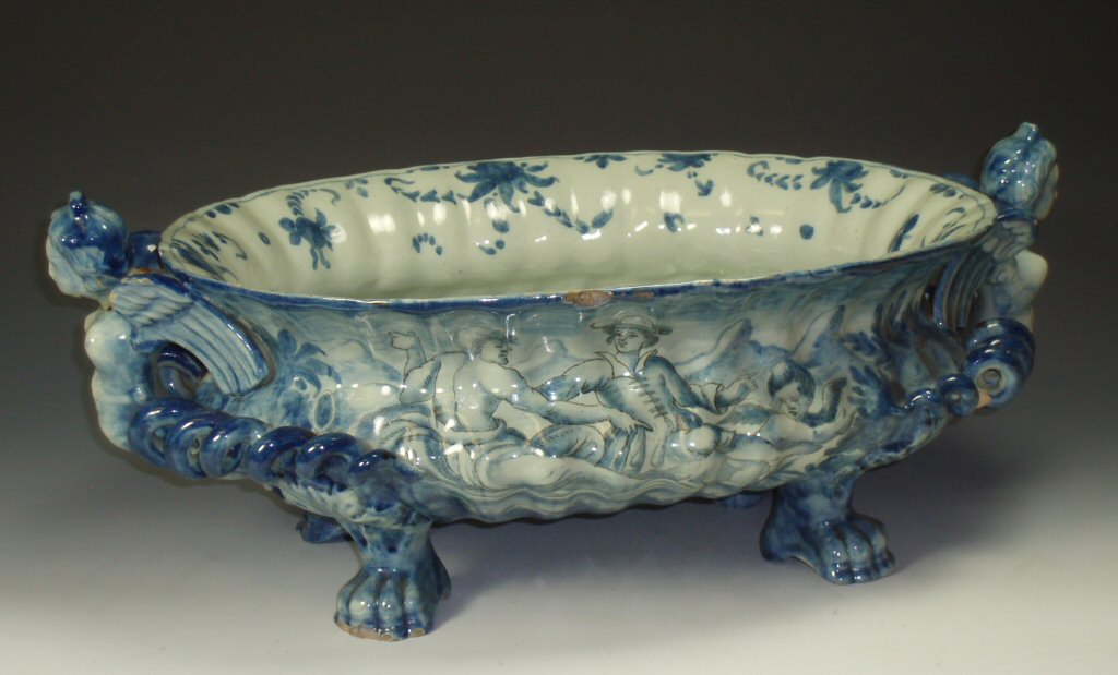 A late 19th century Cantagalli maiolica blue painted jardiniere