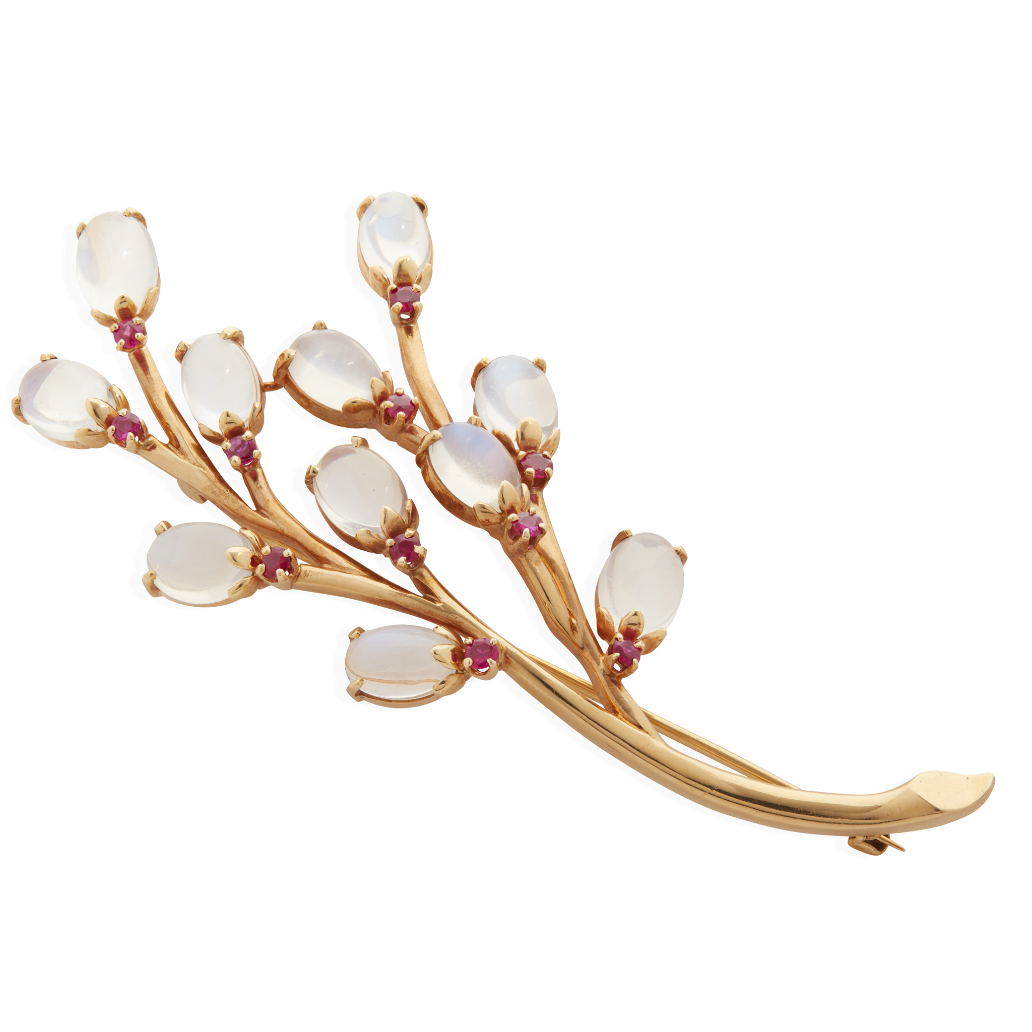 A ruby and moonstone brooch