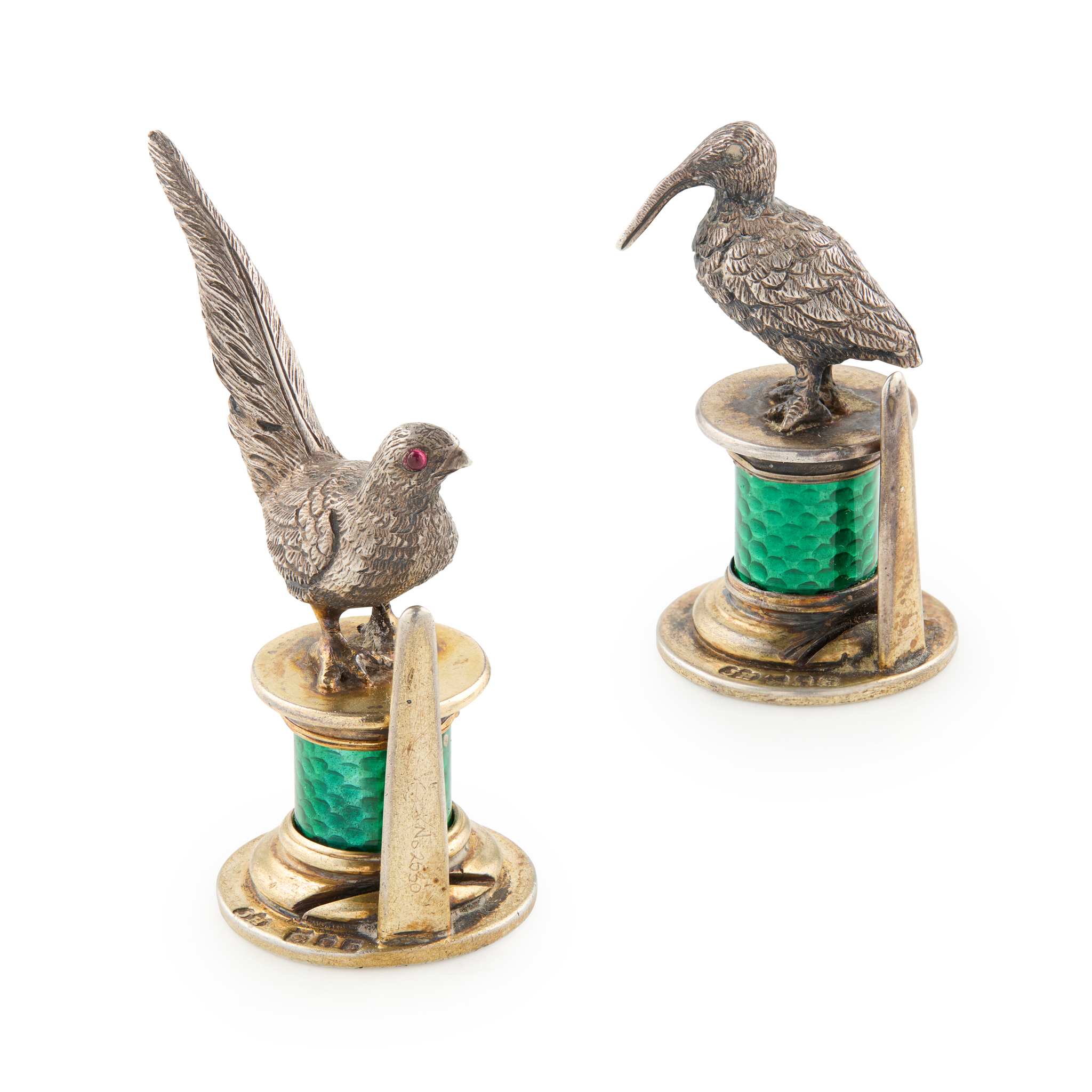 A MATCHED PAIR OF 1920s ENAMEL MENU HOLDERS