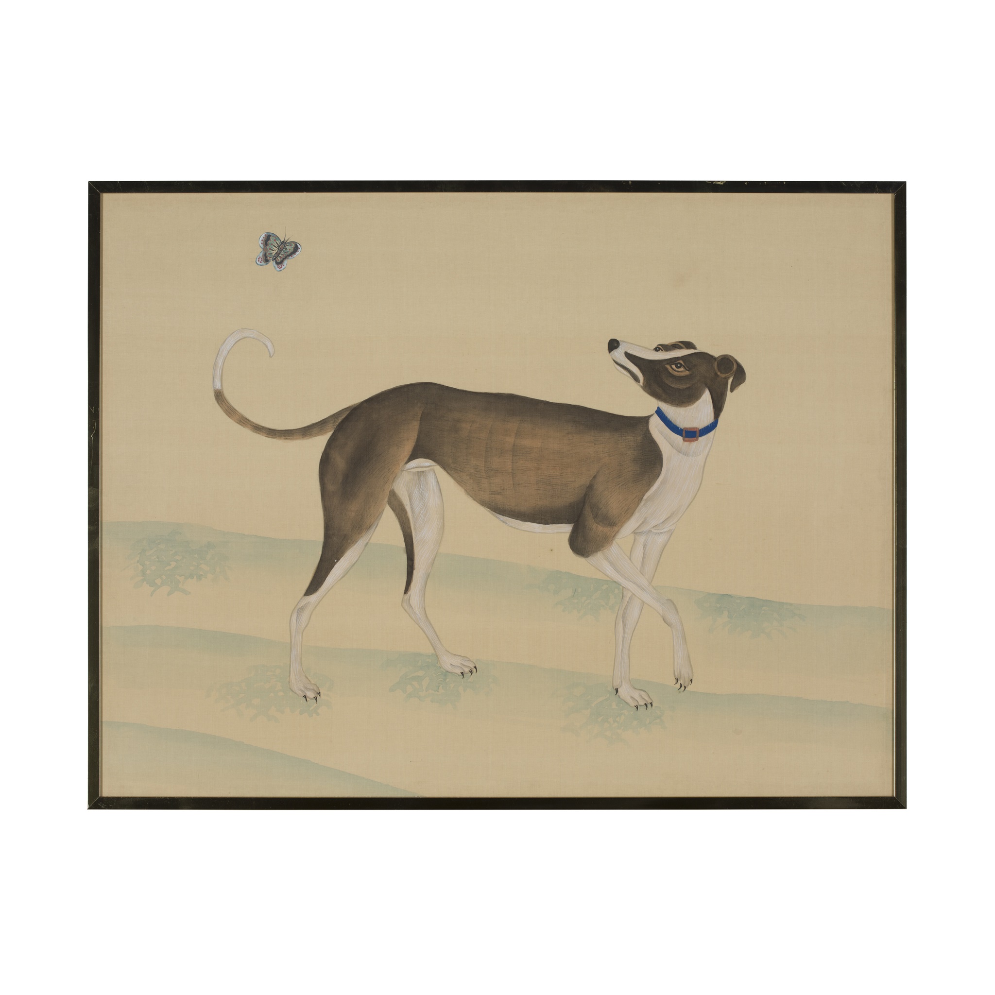 TWO INK AND WATERCOLOUR 'DOG' PAINTINGS