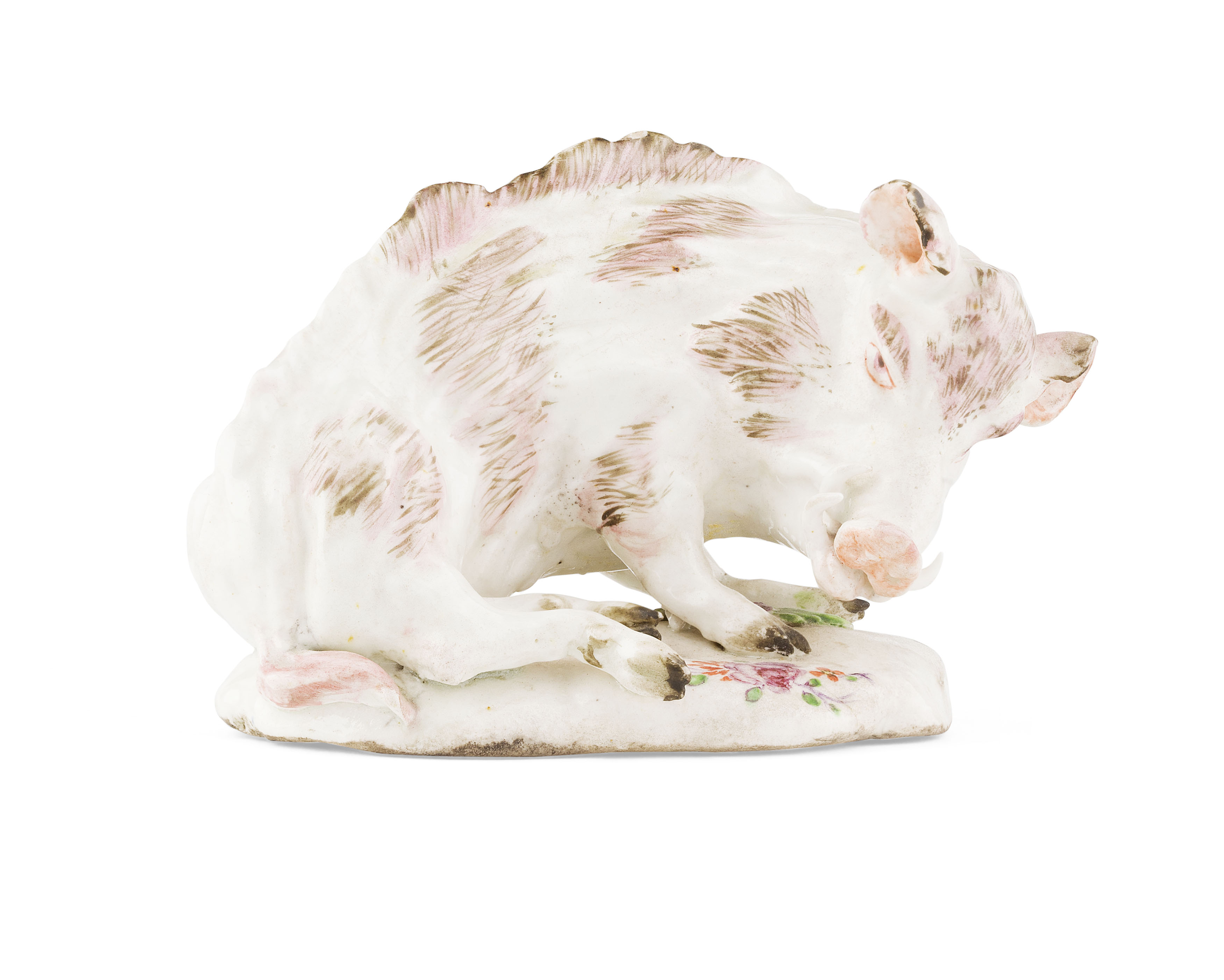 PORCELAIN FIGURE OF A WILD BOAR, POSSIBLY DERBY