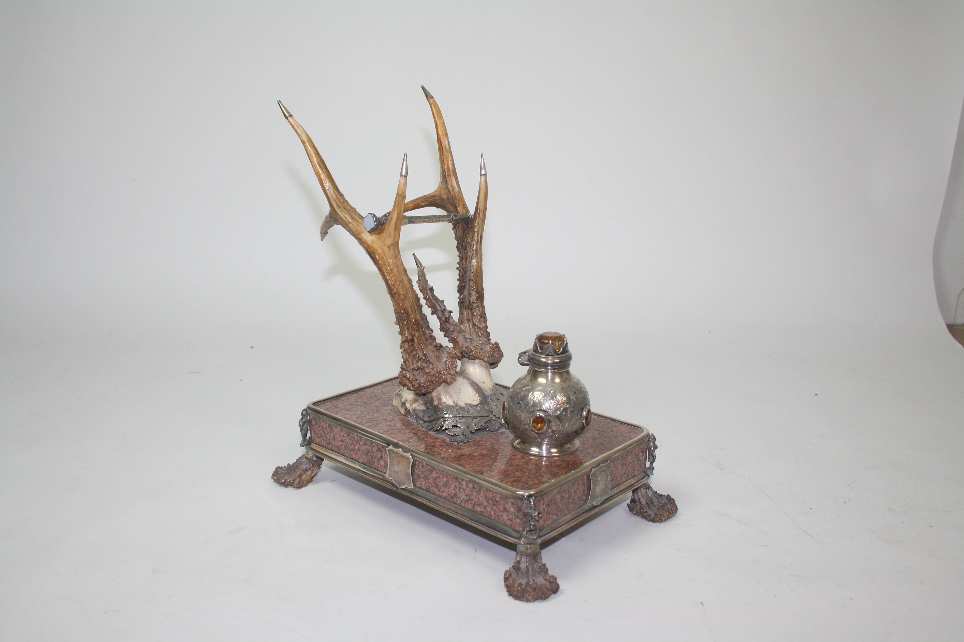 A Victorian roe deer trophy desk stand