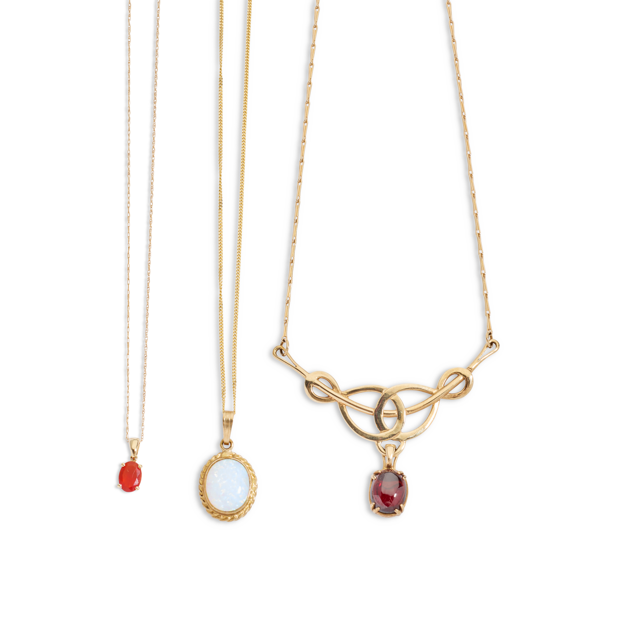 A collection of three gem-set necklaces