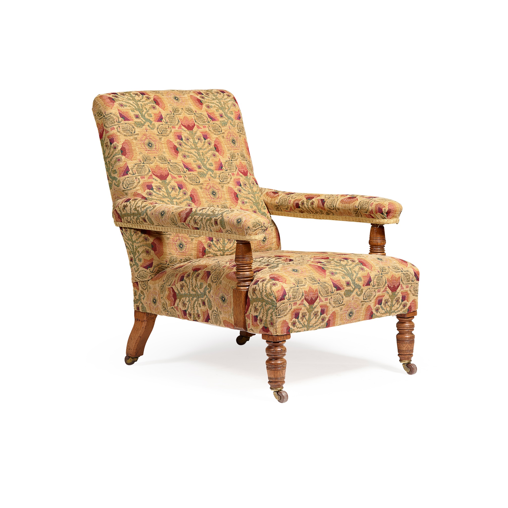 VICTORIAN OAK OPEN LIBRARY ARMCHAIR, GILLOWS