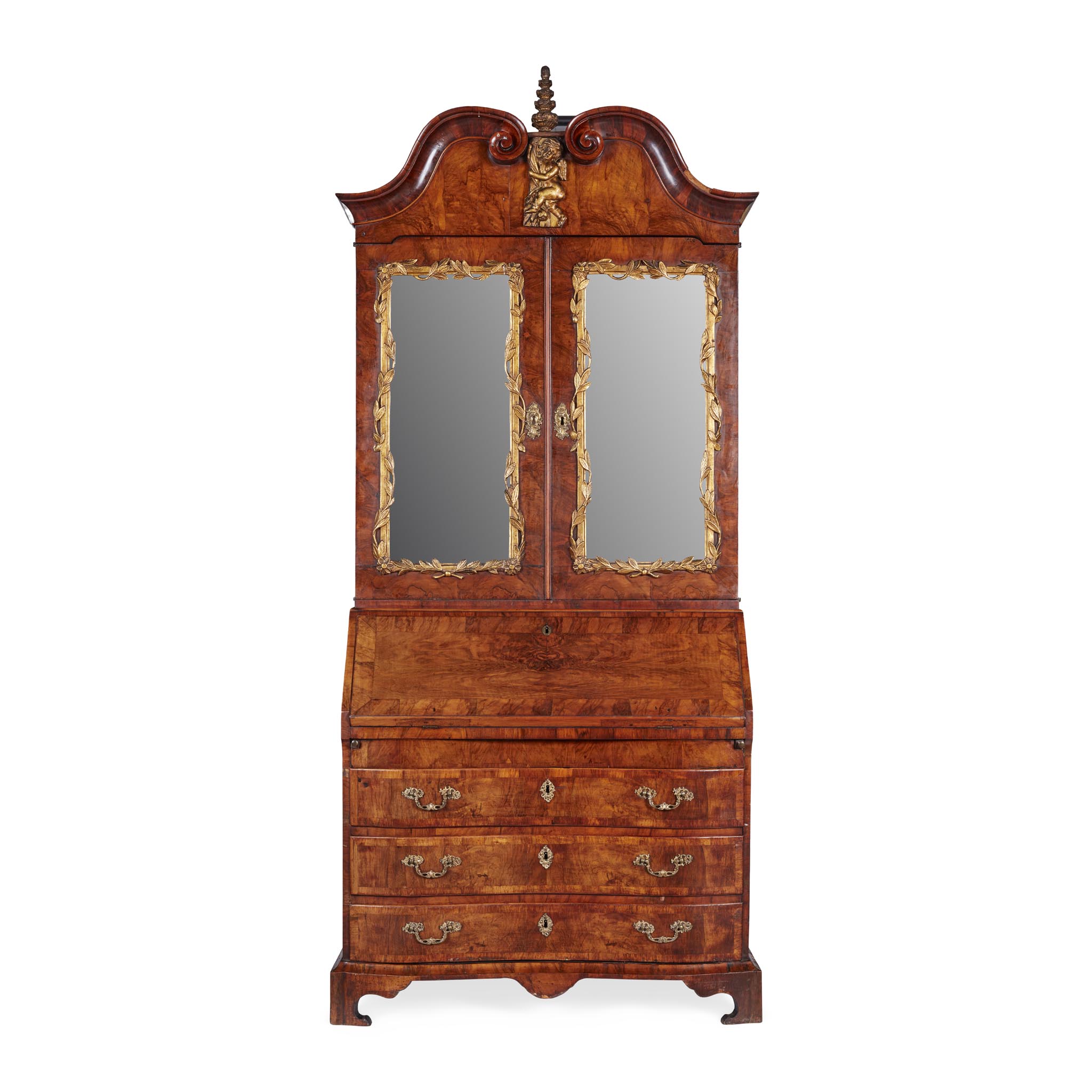 ANGLO-DUTCH WALNUT BUREAU BOOKCASE