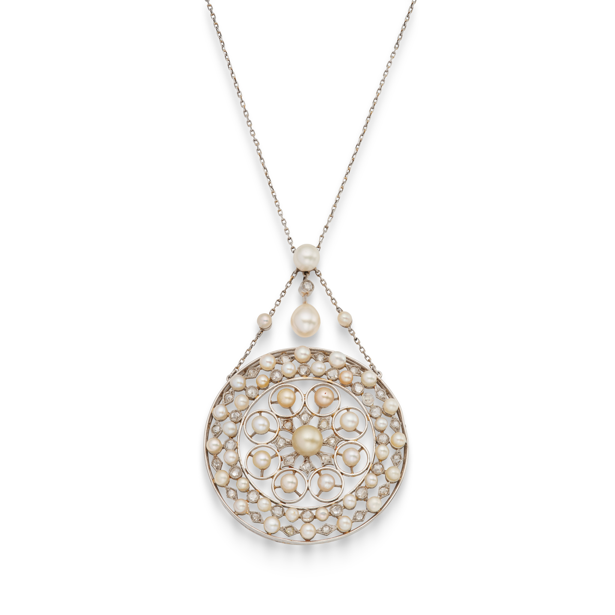 A pearl and diamond pendant necklace