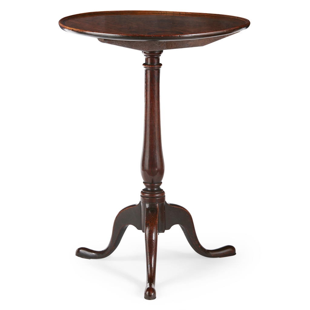 GEORGE III PROVINCIAL MAHOGANY AND ELM TILT TOP TEA TABLE