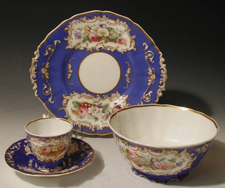 A Copeland and Garret blue ground part tea set