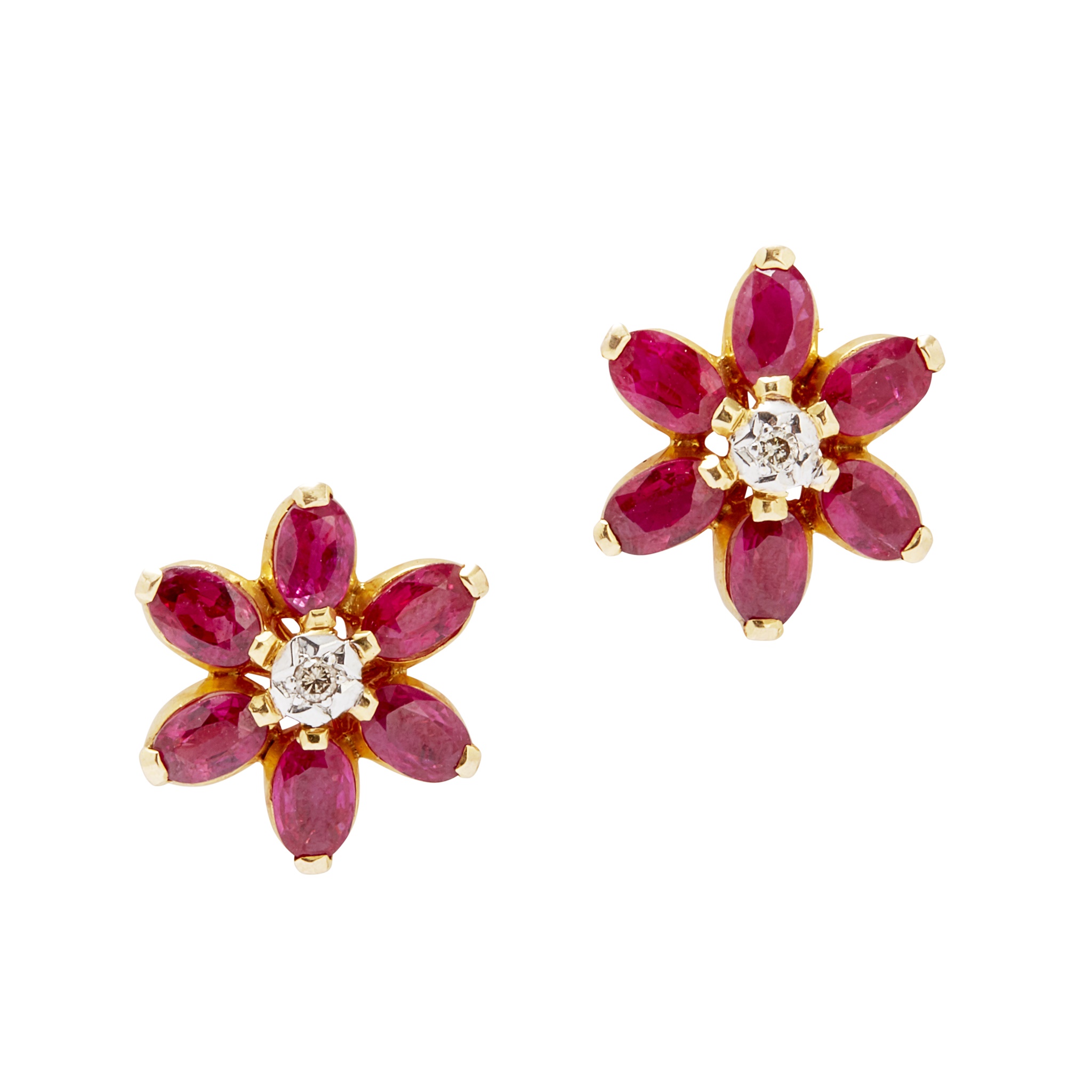 A pair of ruby and diamond set earrings