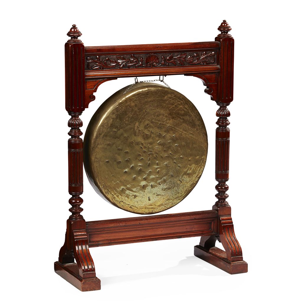 VICTORIAN WALNUT AND BRONZE DINNER GONG