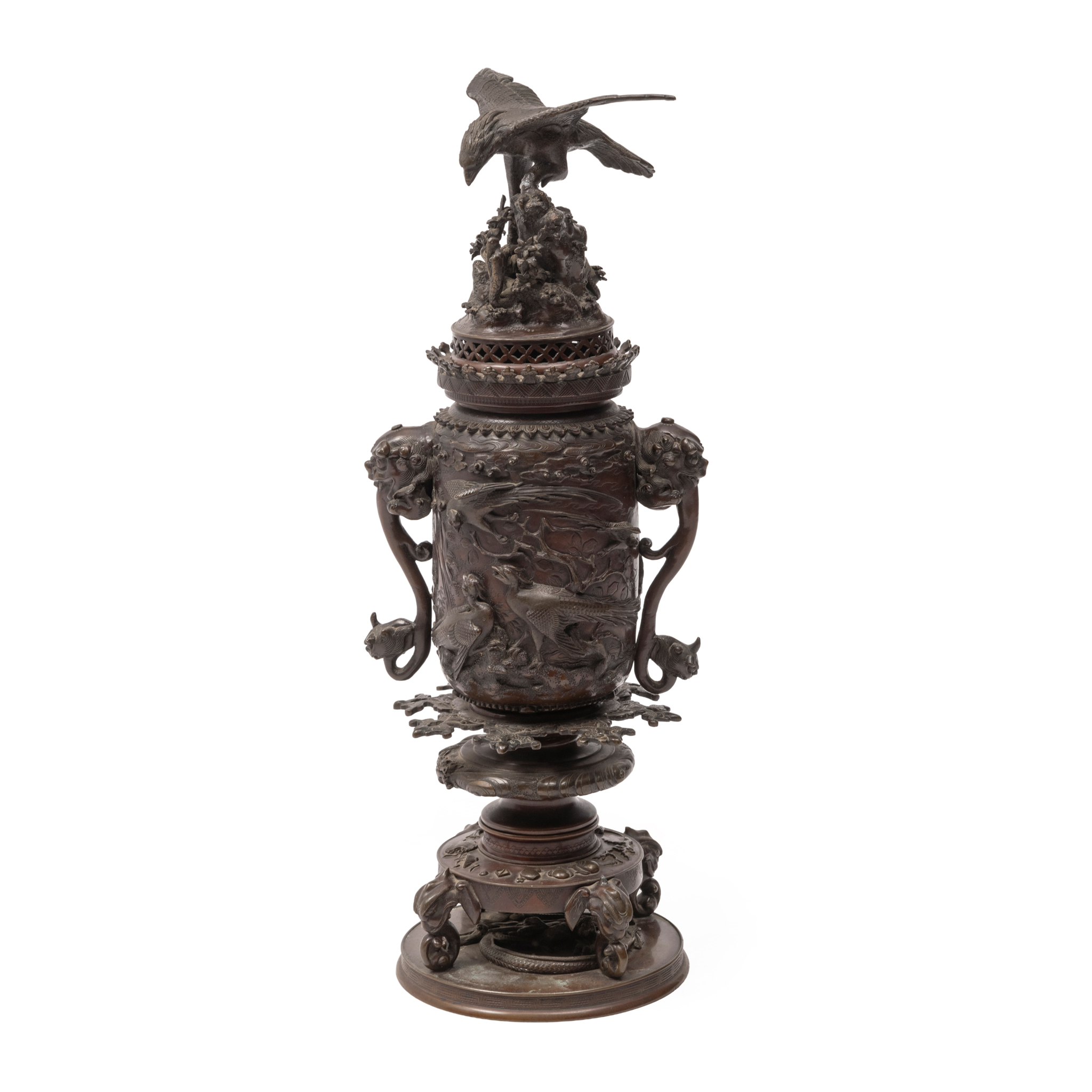 JAPANESE BRONZE KORO AND COVER