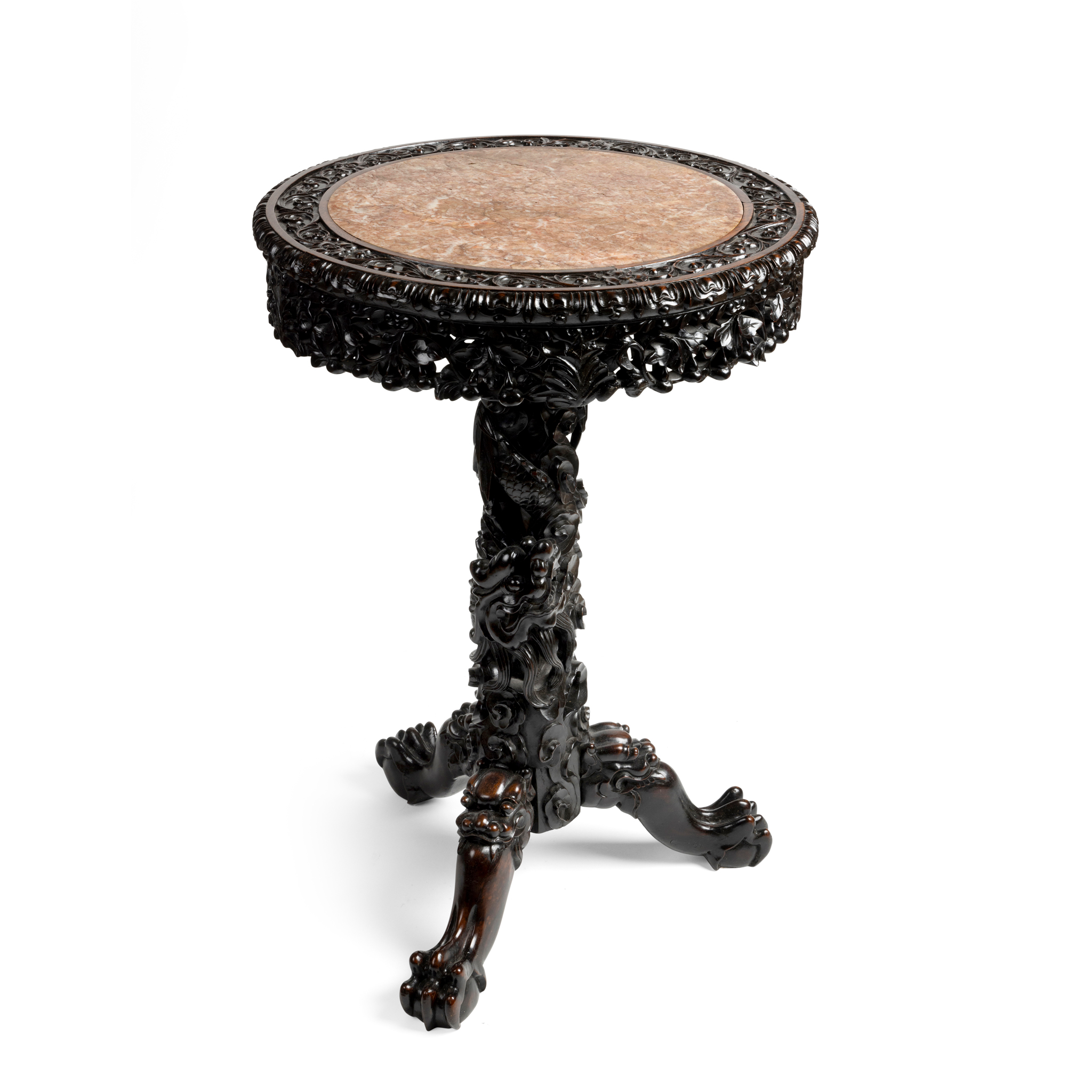 CARVED HONGMU WITH MARBLE TOP STAND
