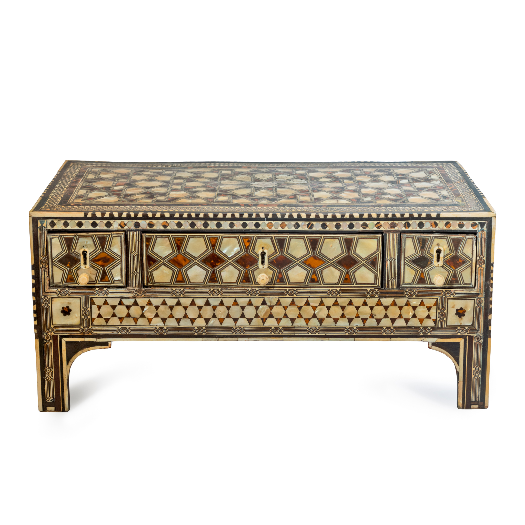 A FINE OTTOMAN MOTHER-OF-PEARL,TORTOISESHELL AND IVORY-INLAID CALLIGRAPHER'S CHEST