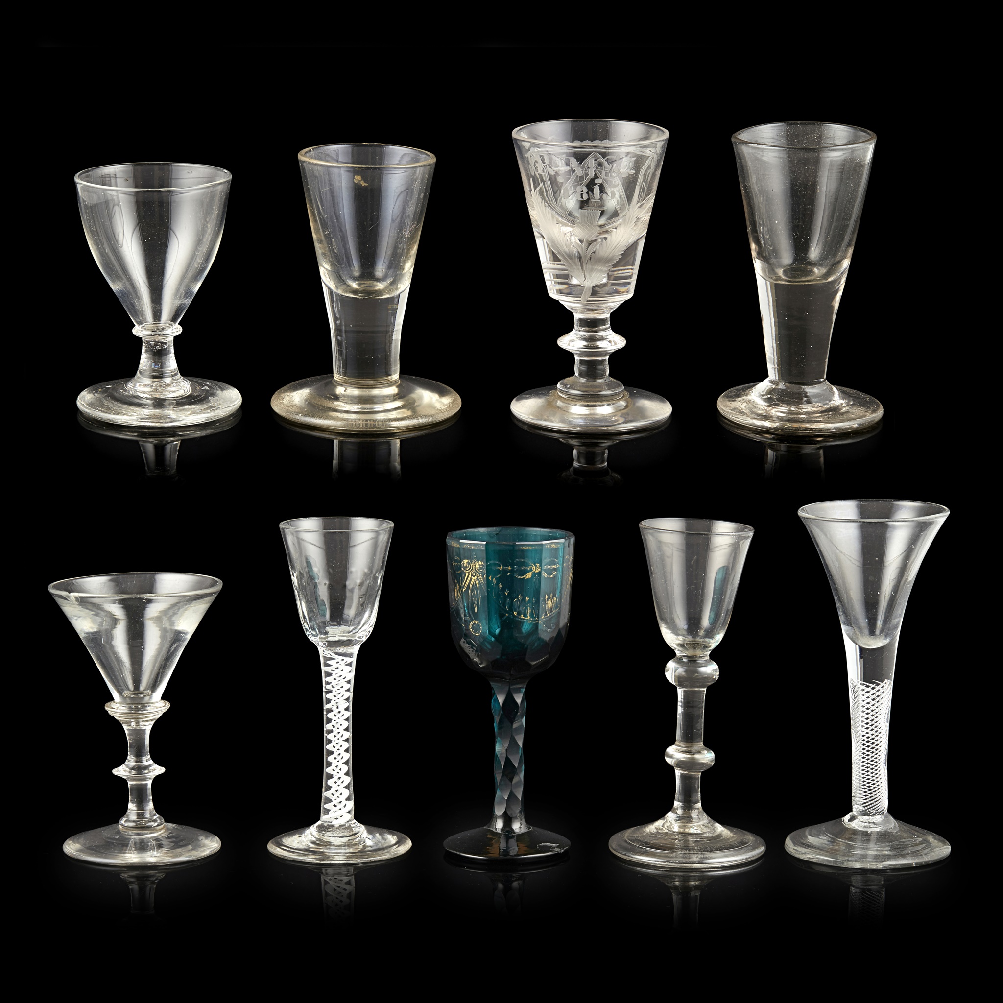 GROUP OF EIGHT SMALL GEORGIAN AND REGENCY GLASSES