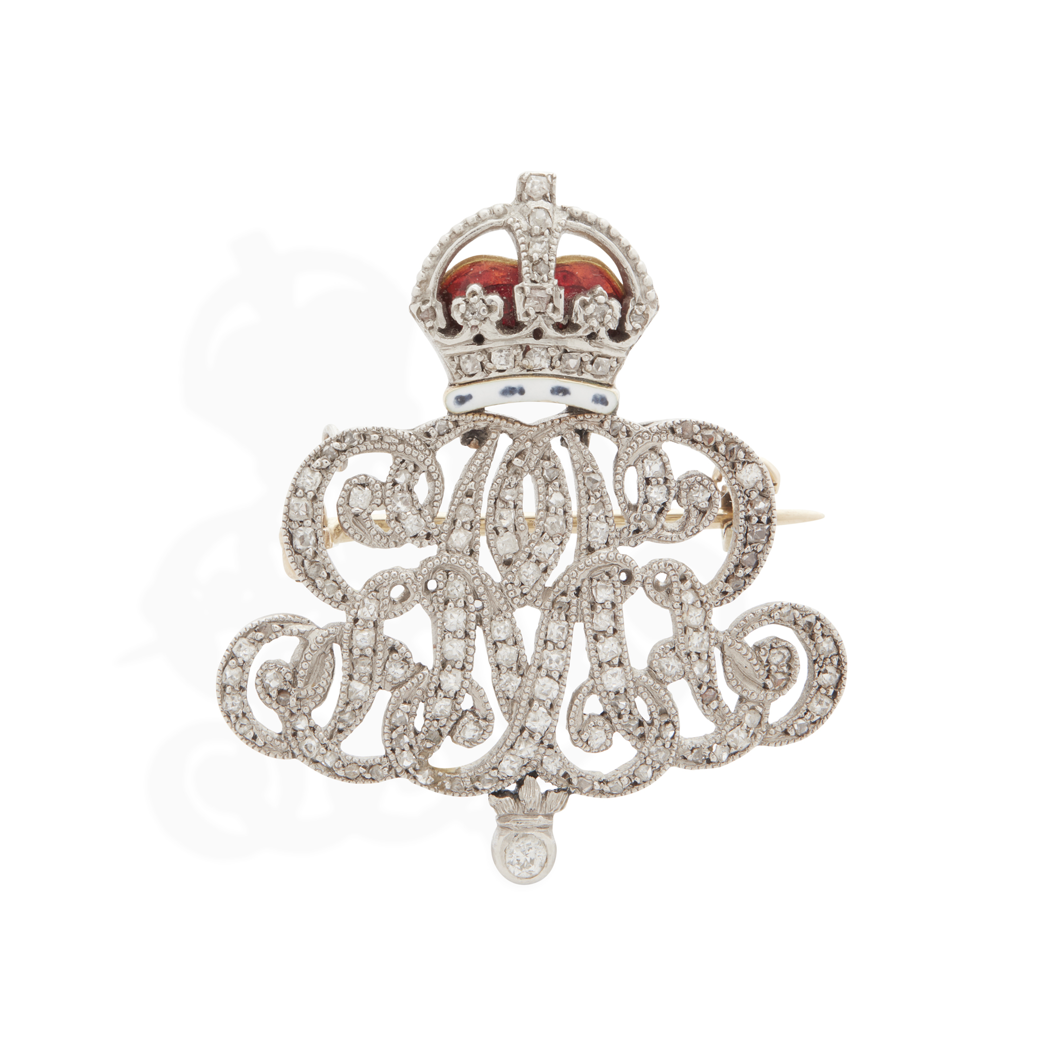 A mid 20th century diamond and enamel Royal presentation brooch
