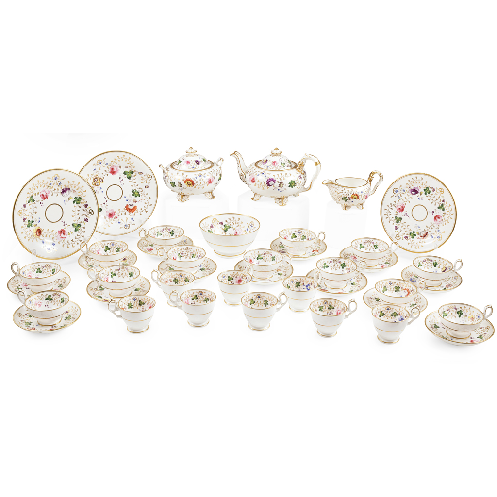 ENGLISH PAINTED PORCELAIN PART TEA SERVICE