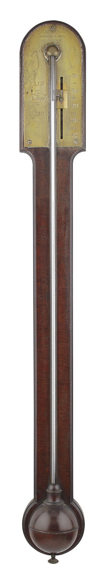 GEORGE III MAHOGANY STICK BAROMETER BY WATKINS & HILL