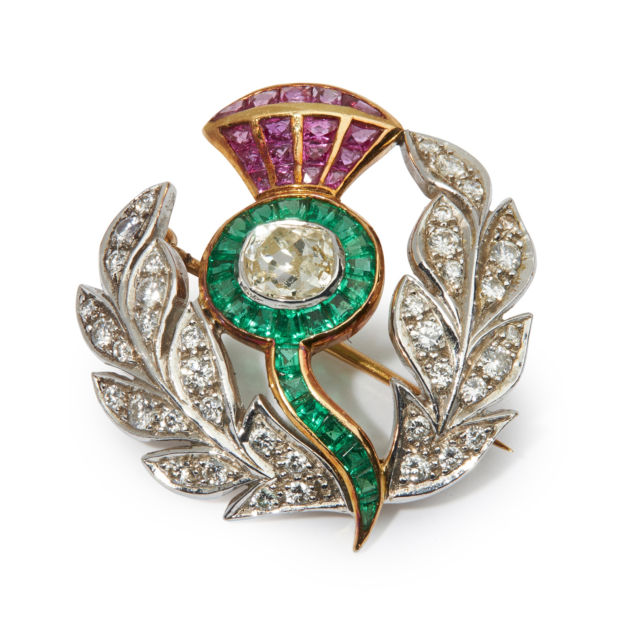 A multi-gem thistle brooch