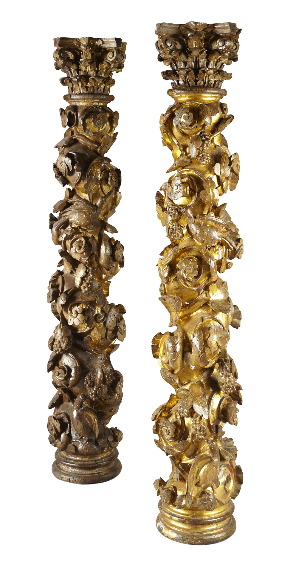 PAIR OF ITALIAN CARVED GILTWOOD SOLOMONIC COLUMNS