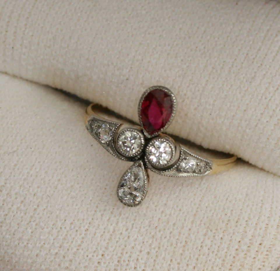 An unusual diamond and ruby ring