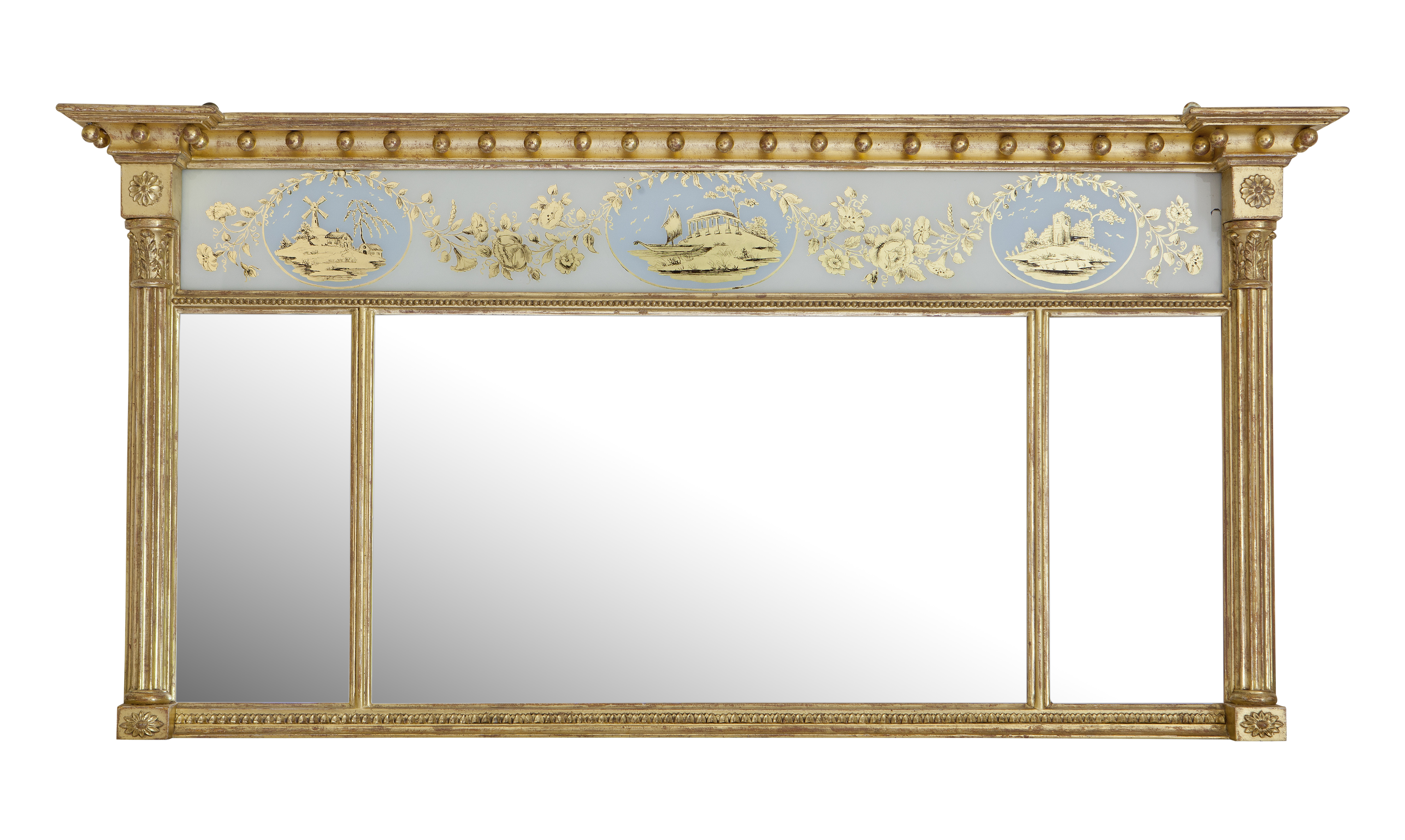 REGENCY GILTWOOD AND EGLOMISE OVERMANTEL MIRROR