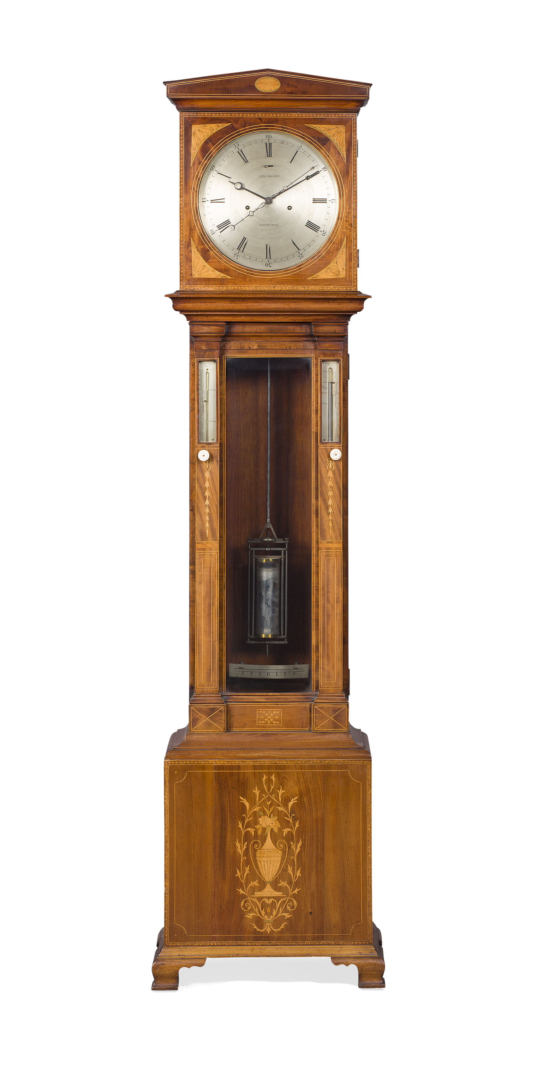 LATE GEORGE III MAHOGANY AND INLAY REGULATOR LONGCASE CLOCK BY CHARLES BROWN, EDINBURGH