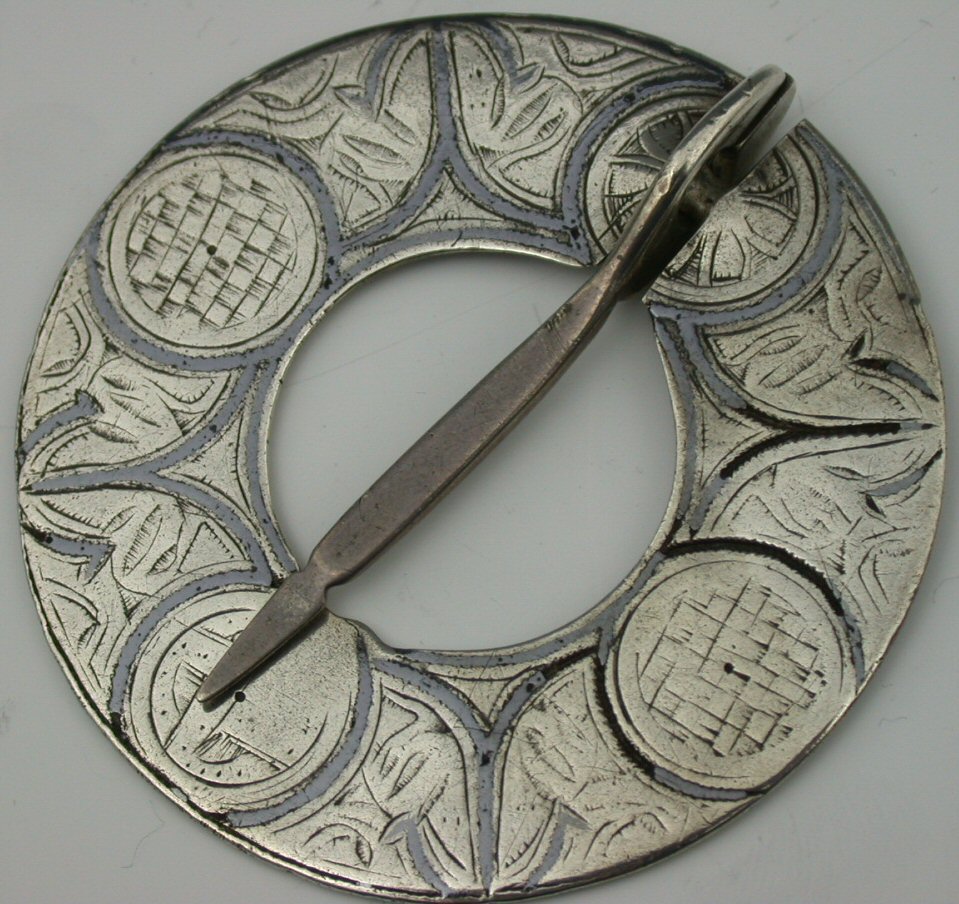 A Scottish silver and niello plaid brooch,