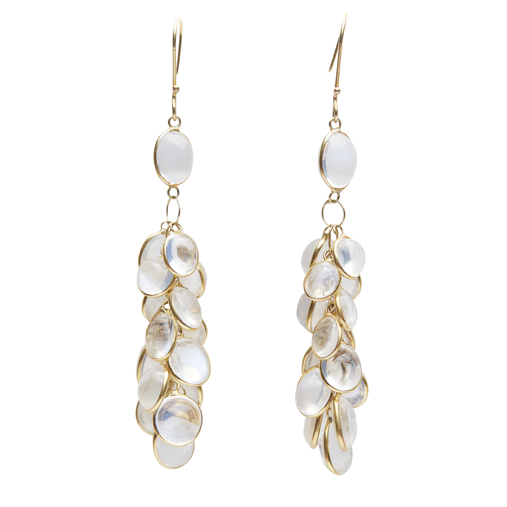 A pair of moonstone set pendant earrings