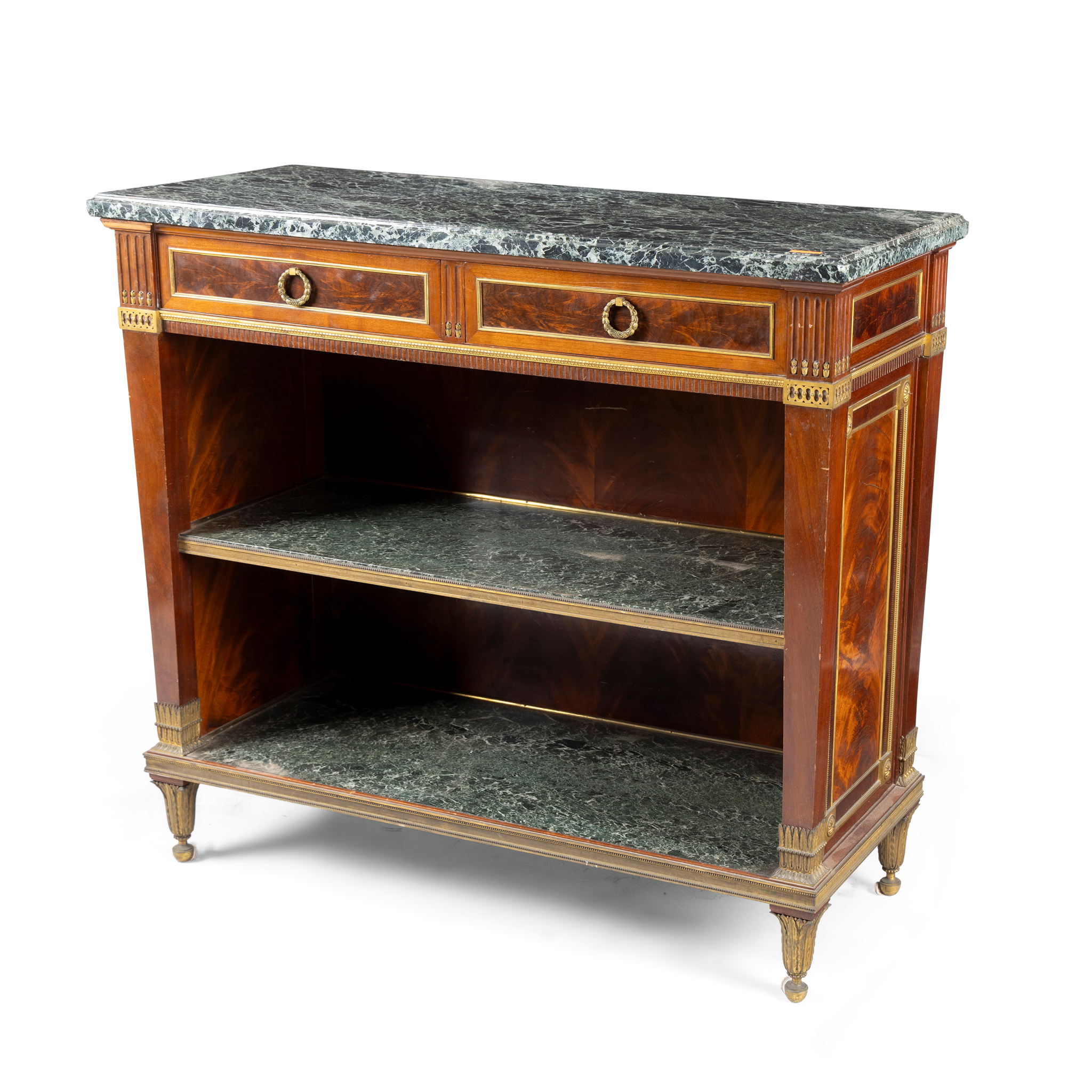 A FRENCH MAHOGANY GILT METAL MOUNTED OPEN SIDE CABINET