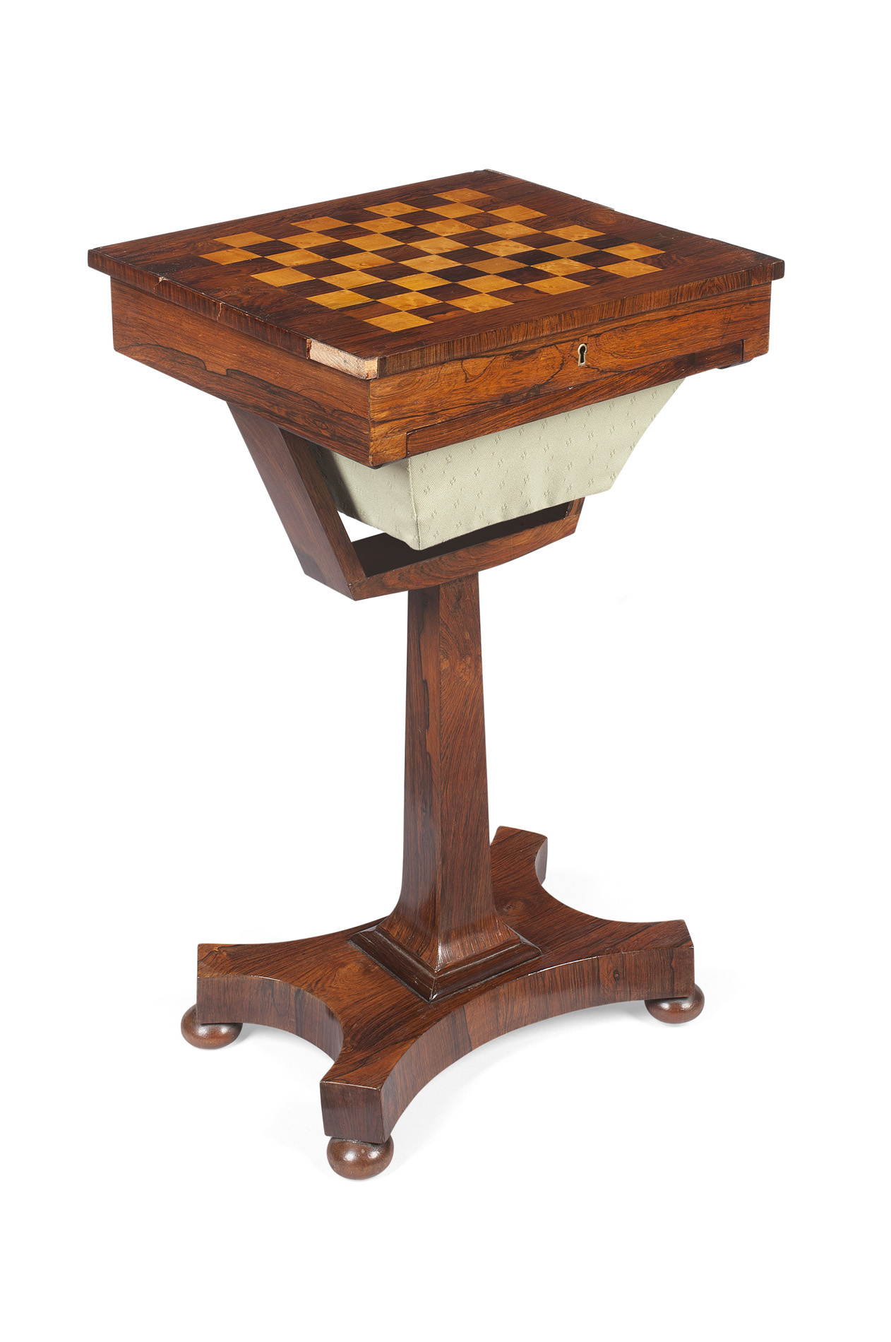 WILLIAM IV ROSEWOOD AND SATIN BIRCH WORK AND GAMES TABLE