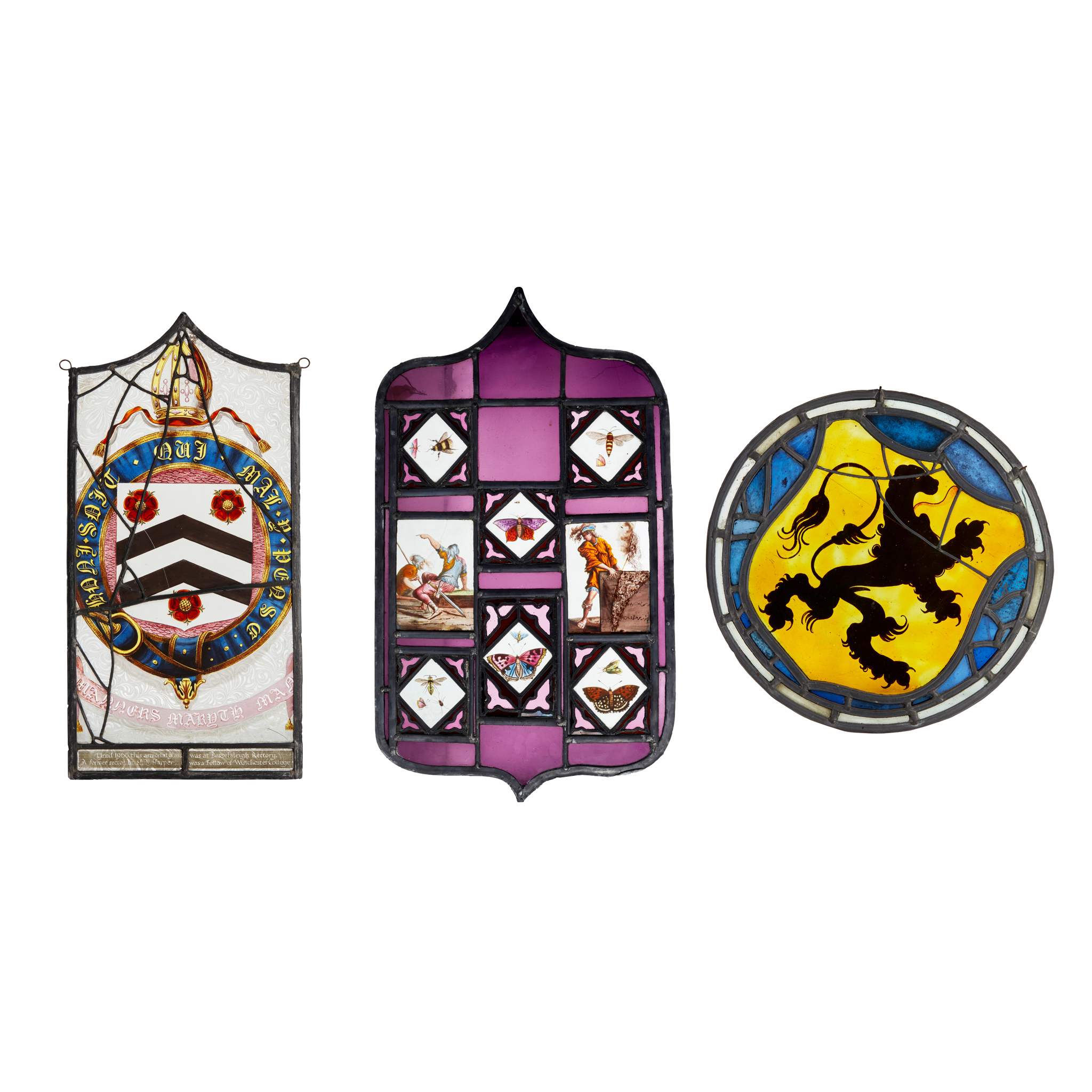 THREE STAINED GLASS PANELS