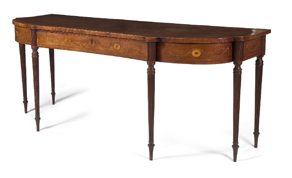 GOOD GEORGE III MAHOGANY AND INLAID SERPENTINE SERVING TABLE