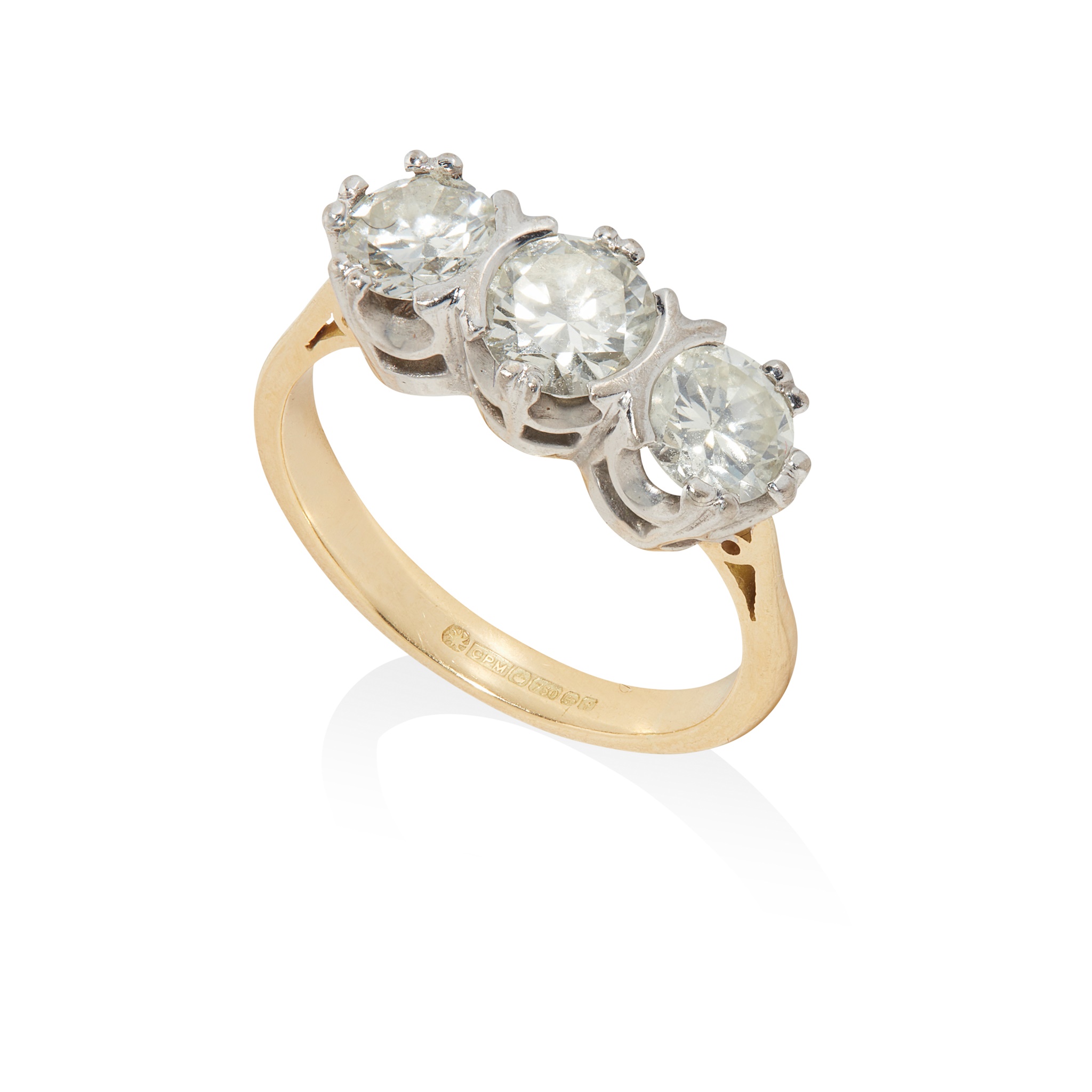 An 18ct yellow gold three-stone diamond ring