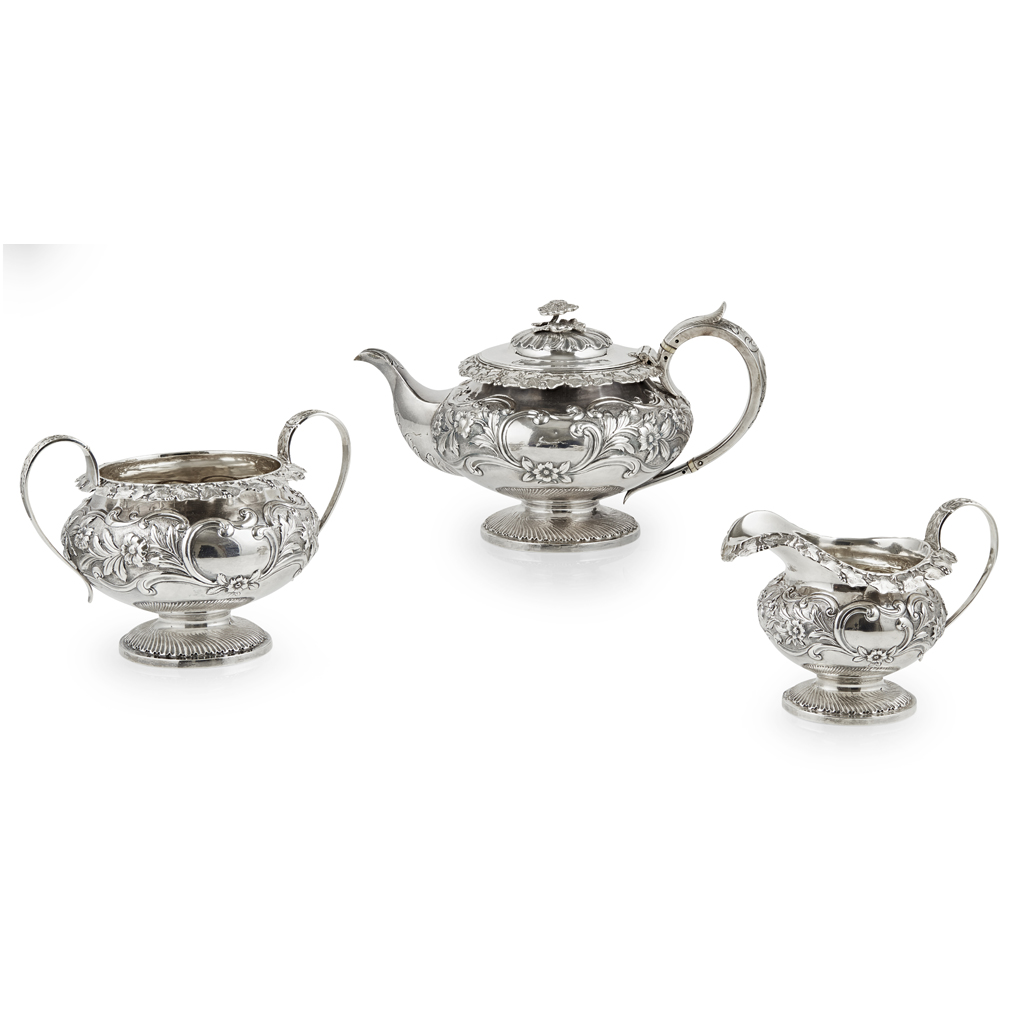 A WILLIAM IV THREE PIECE TEA SET