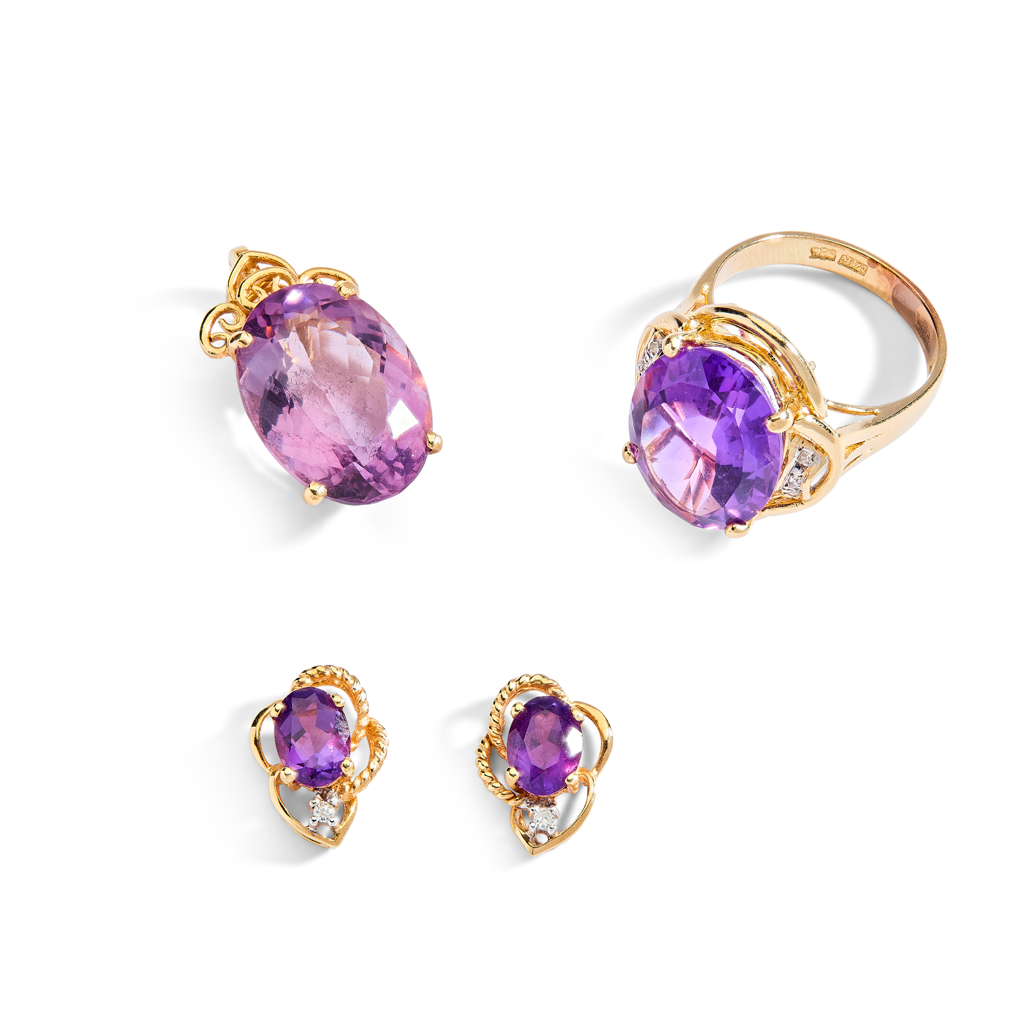 A suite of amethyst and diamond jewellery