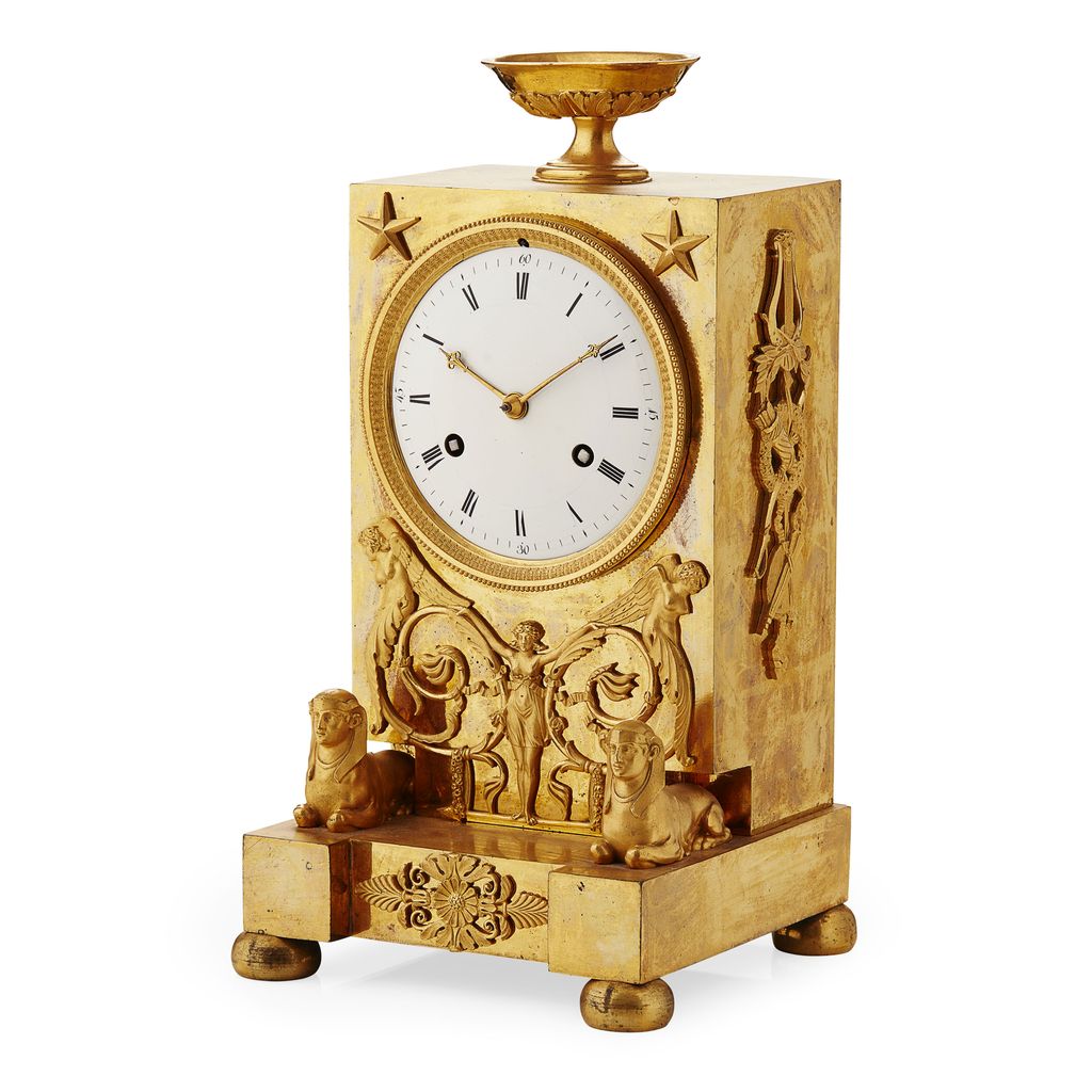 EMPIRE GILT BRONZE MANTLE CLOCK