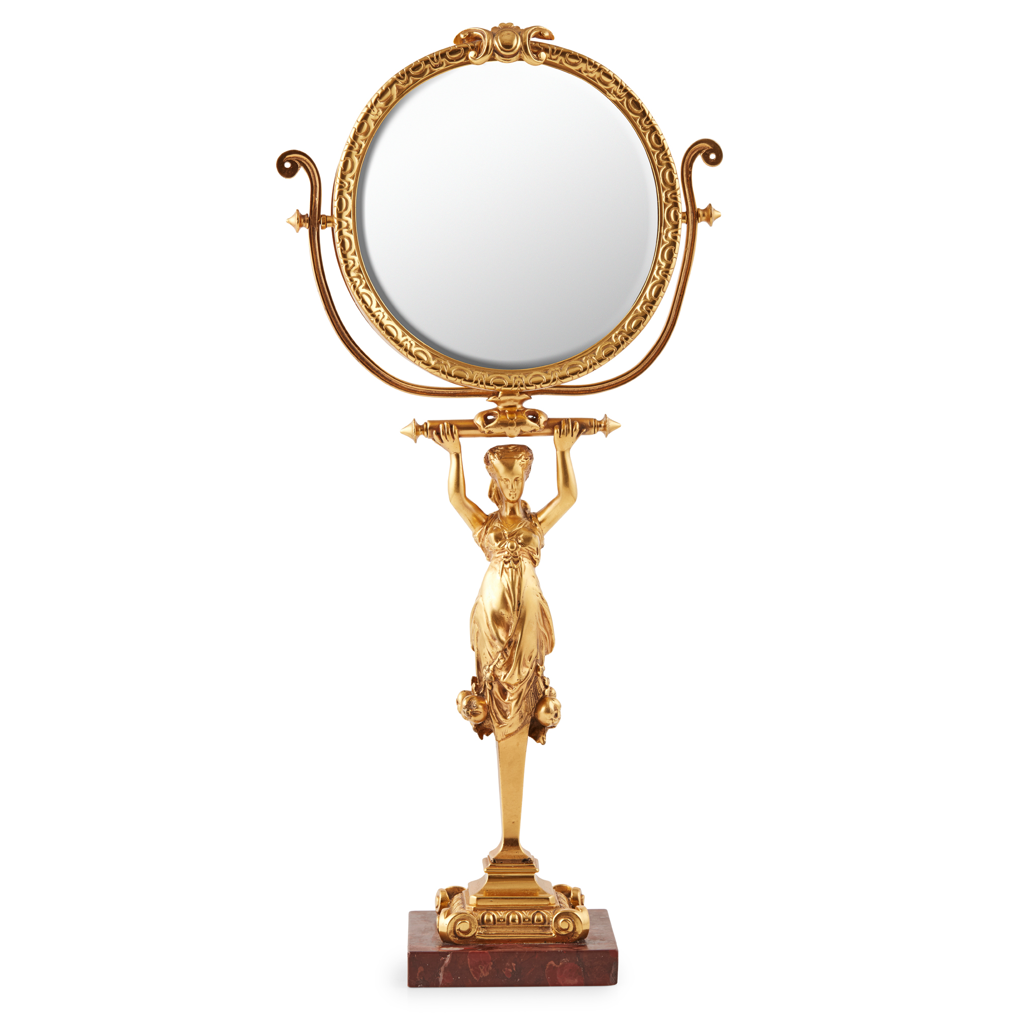 FRENCH GILT BRONZE AND ROUGE MARBLE VANITY MIRROR