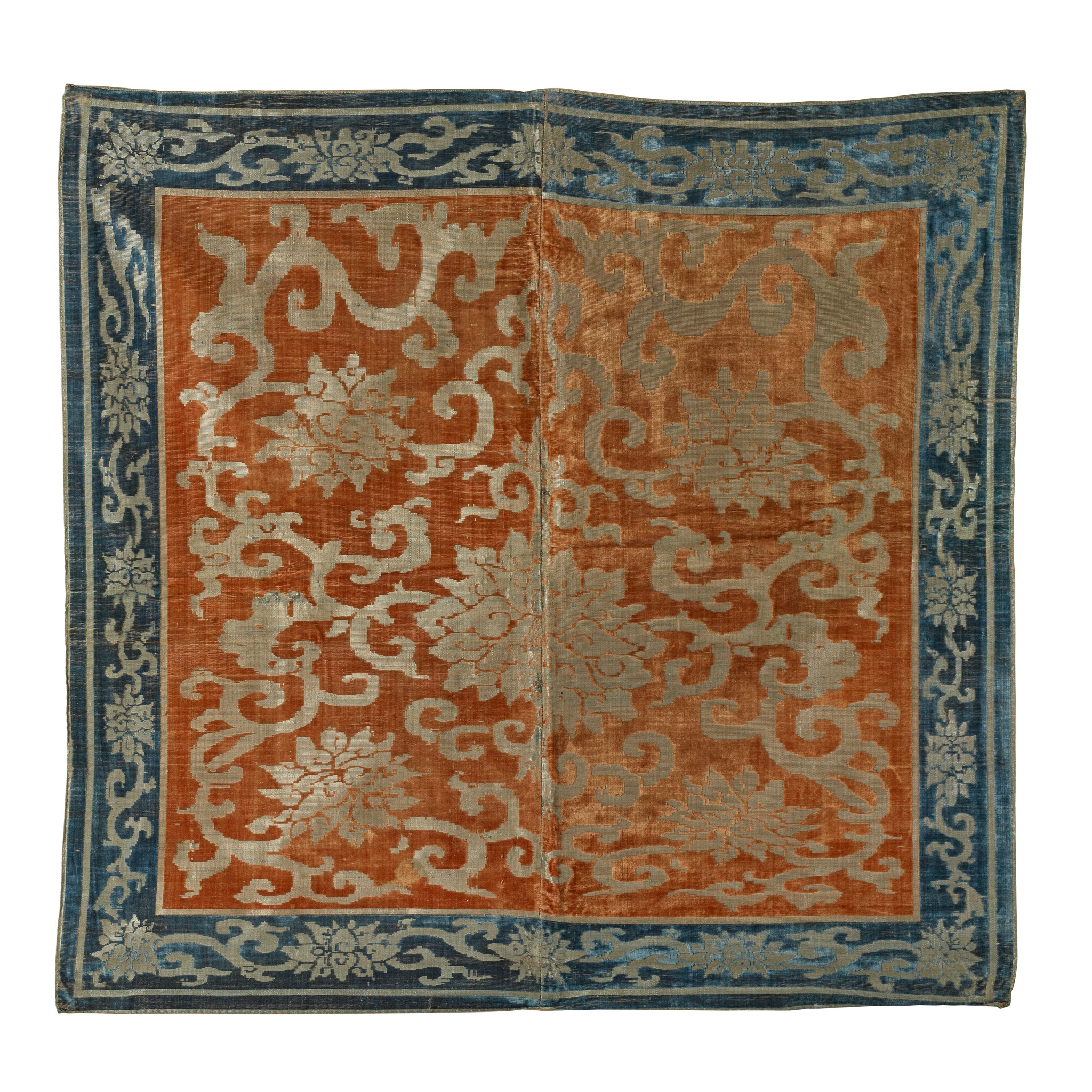 APRICOT-GROUND CUT-VELVET 'LOTUS' PANEL