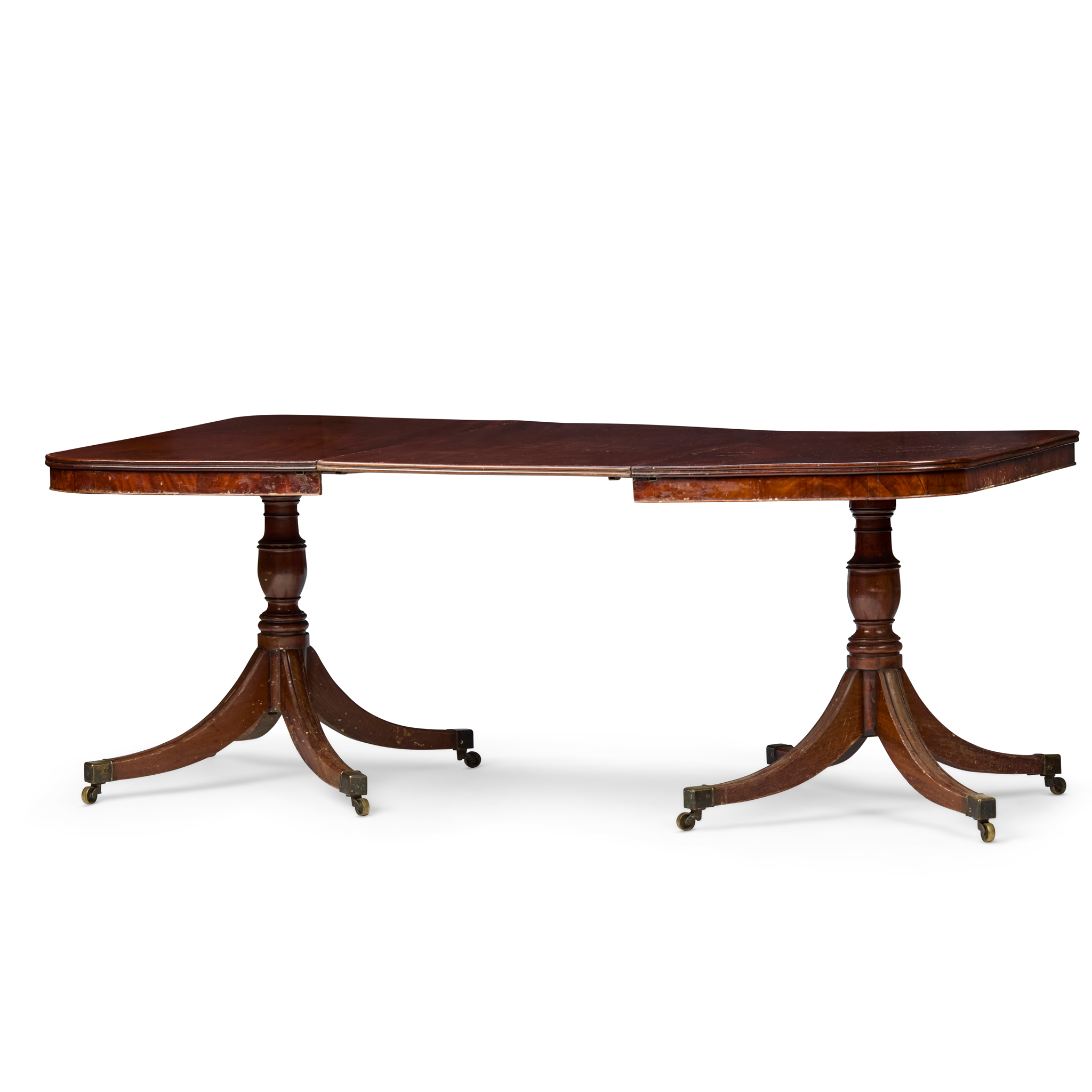 GEORGE III STYLE MAHOGANY TWIN PEDESTAL DINING TABLE